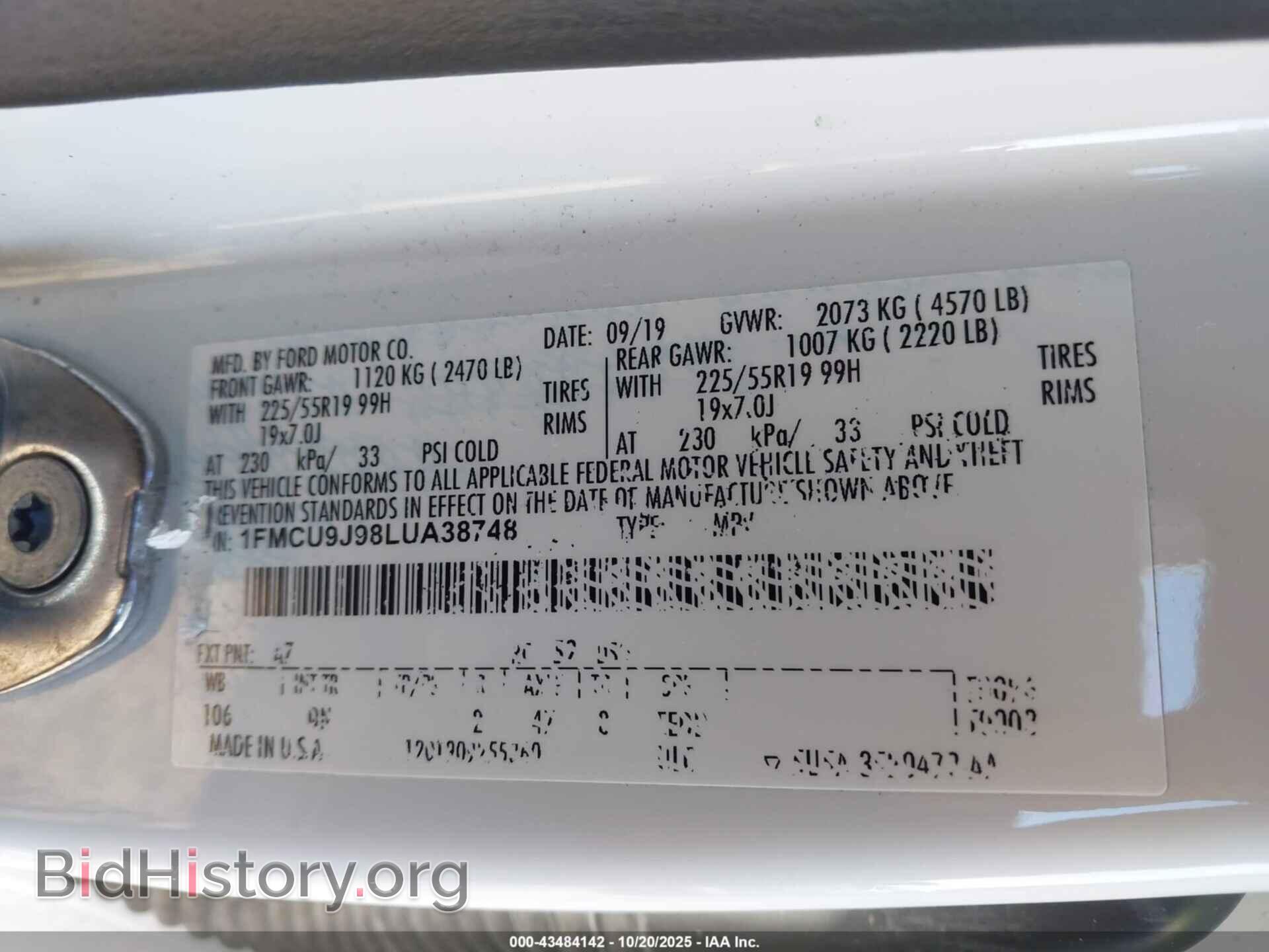2020 FORD ESCAPE - VIN: 1FMCU9J98LUA38748 - Фото 9
