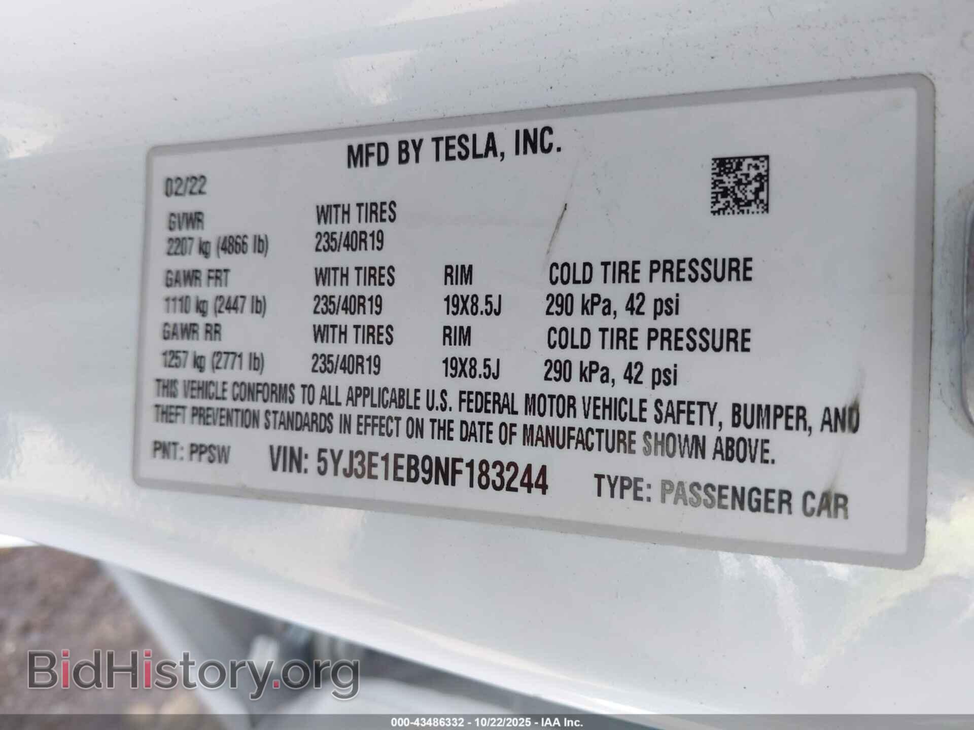 2022 TESLA MODEL 3 - VIN: 5YJ3E1EB9NF183244 - Фото 9