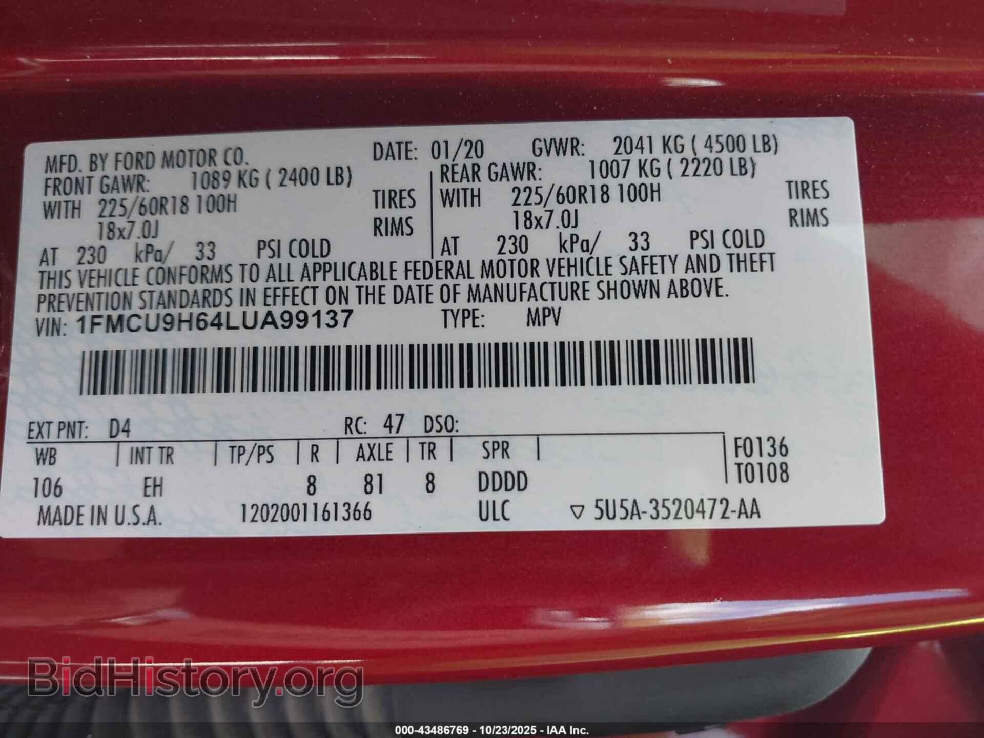 2020 FORD ESCAPE - VIN: 1FMCU9H64LUA99137 - Фото 9