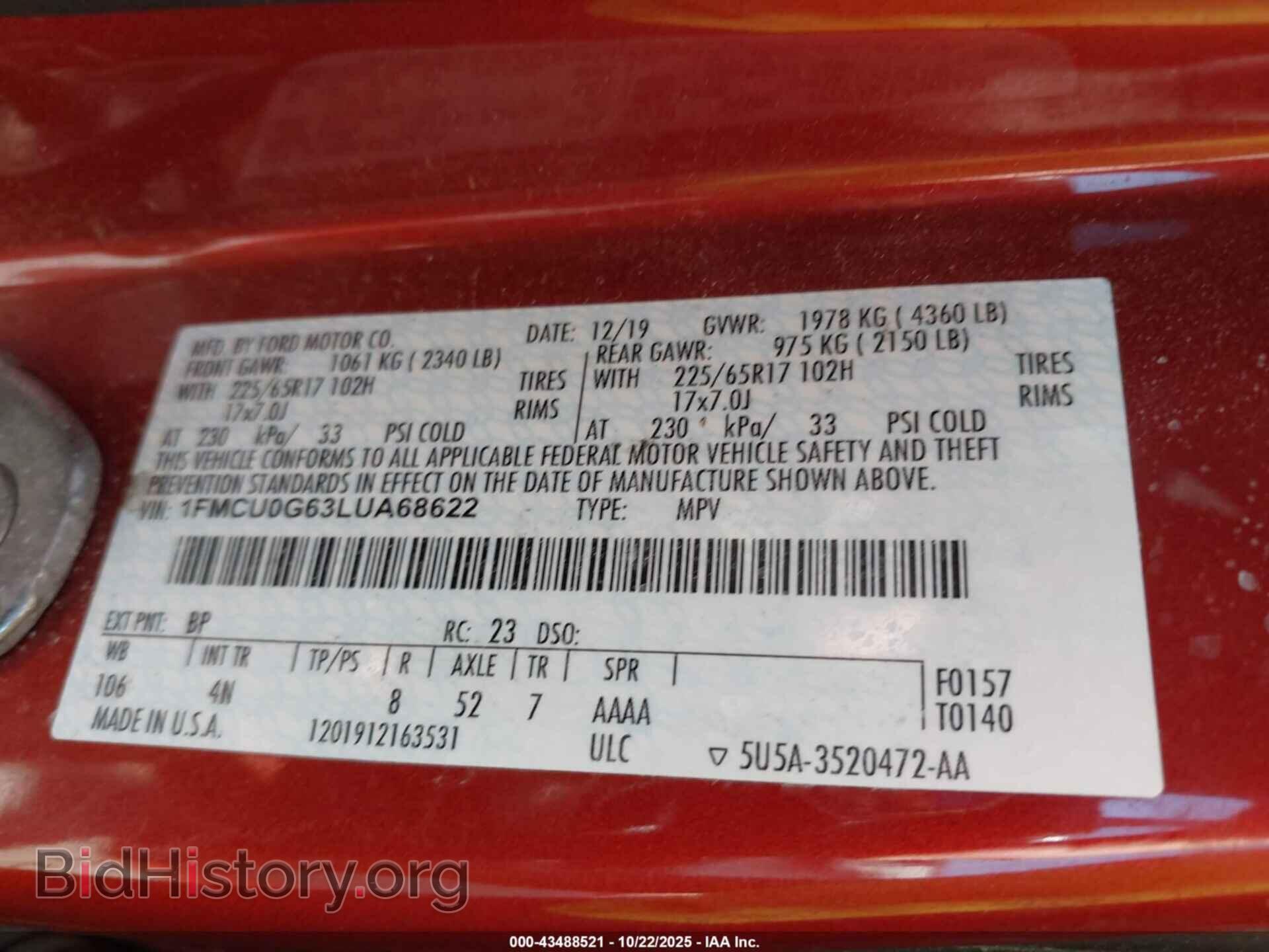 2020 FORD ESCAPE - VIN: 1FMCU0G63LUA68622 - Photo 9