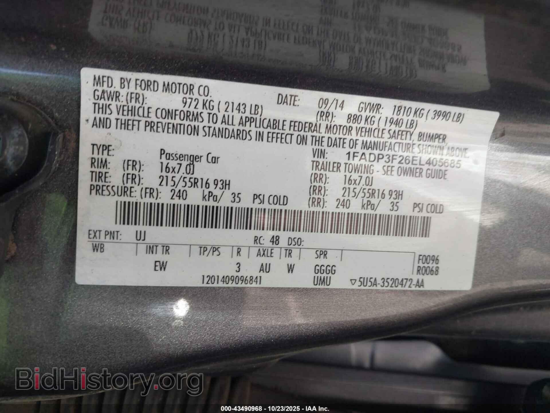 2014 FORD FOCUS - VIN: 1FADP3F26EL405685 - Фото 9