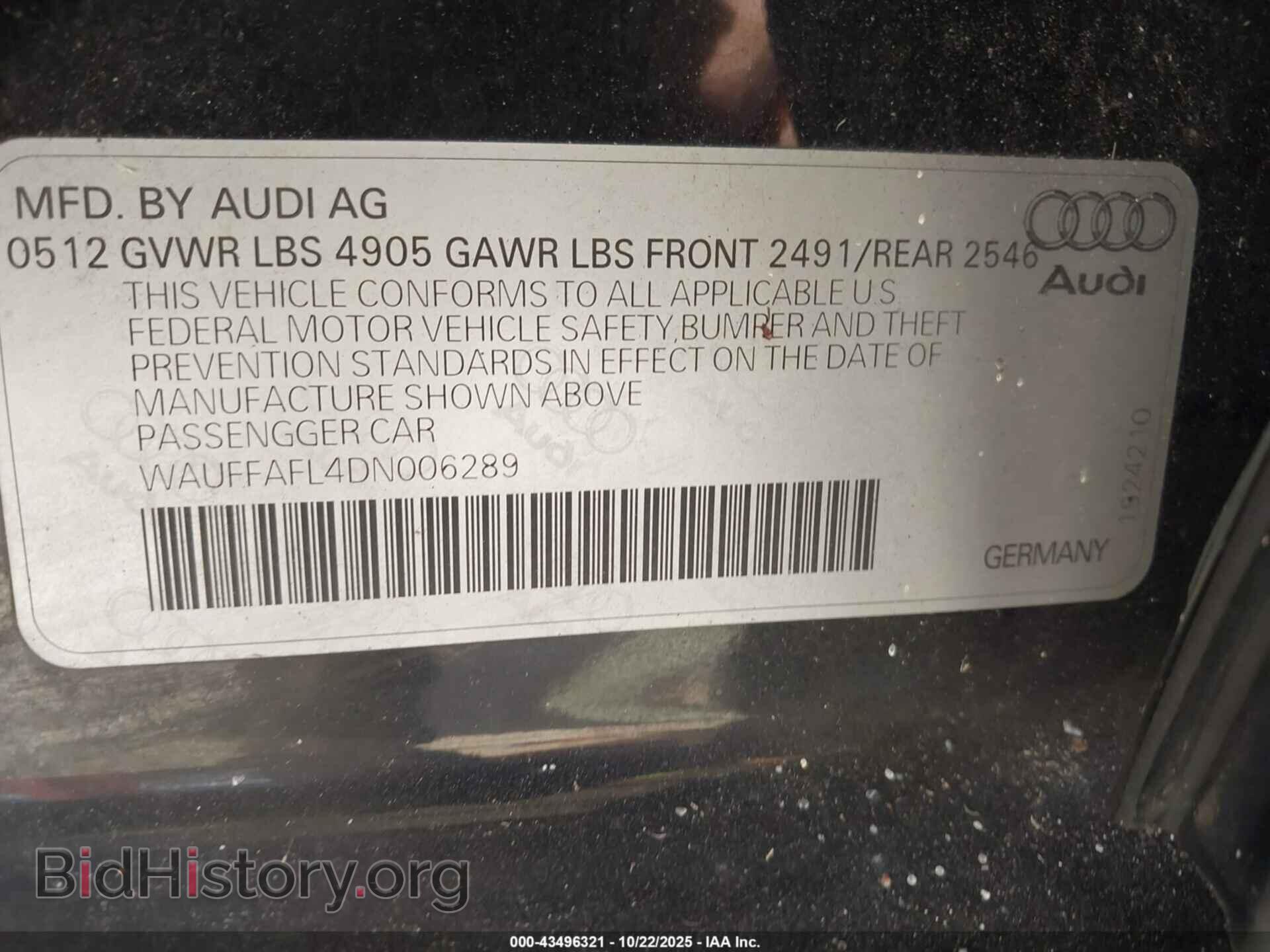 2013 AUDI A4 - VIN: WAUFFAFL4DN006289 - Фото 9