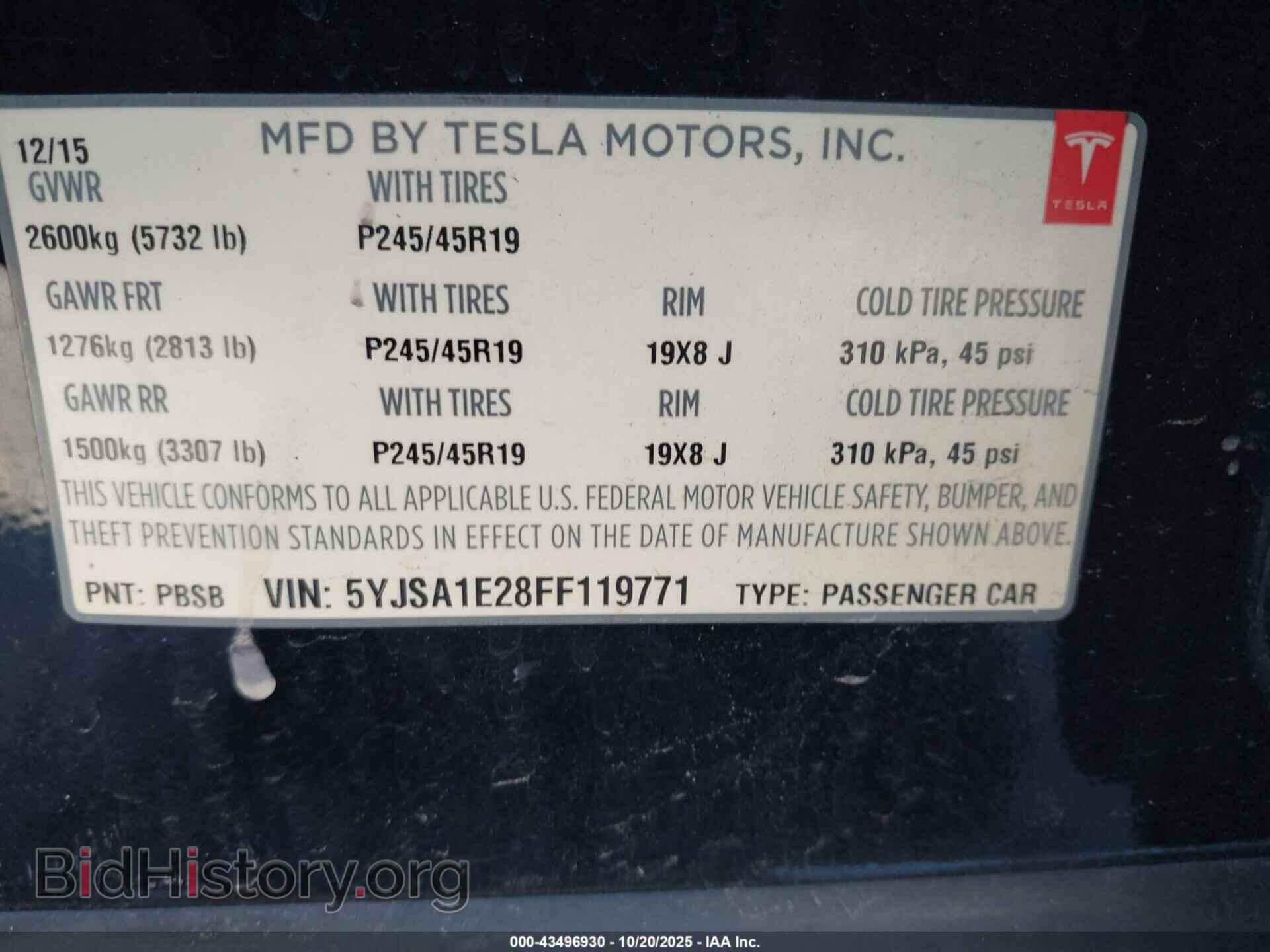 2015 TESLA MODEL S - VIN: 5YJSA1E28FF119771 - Photo 9