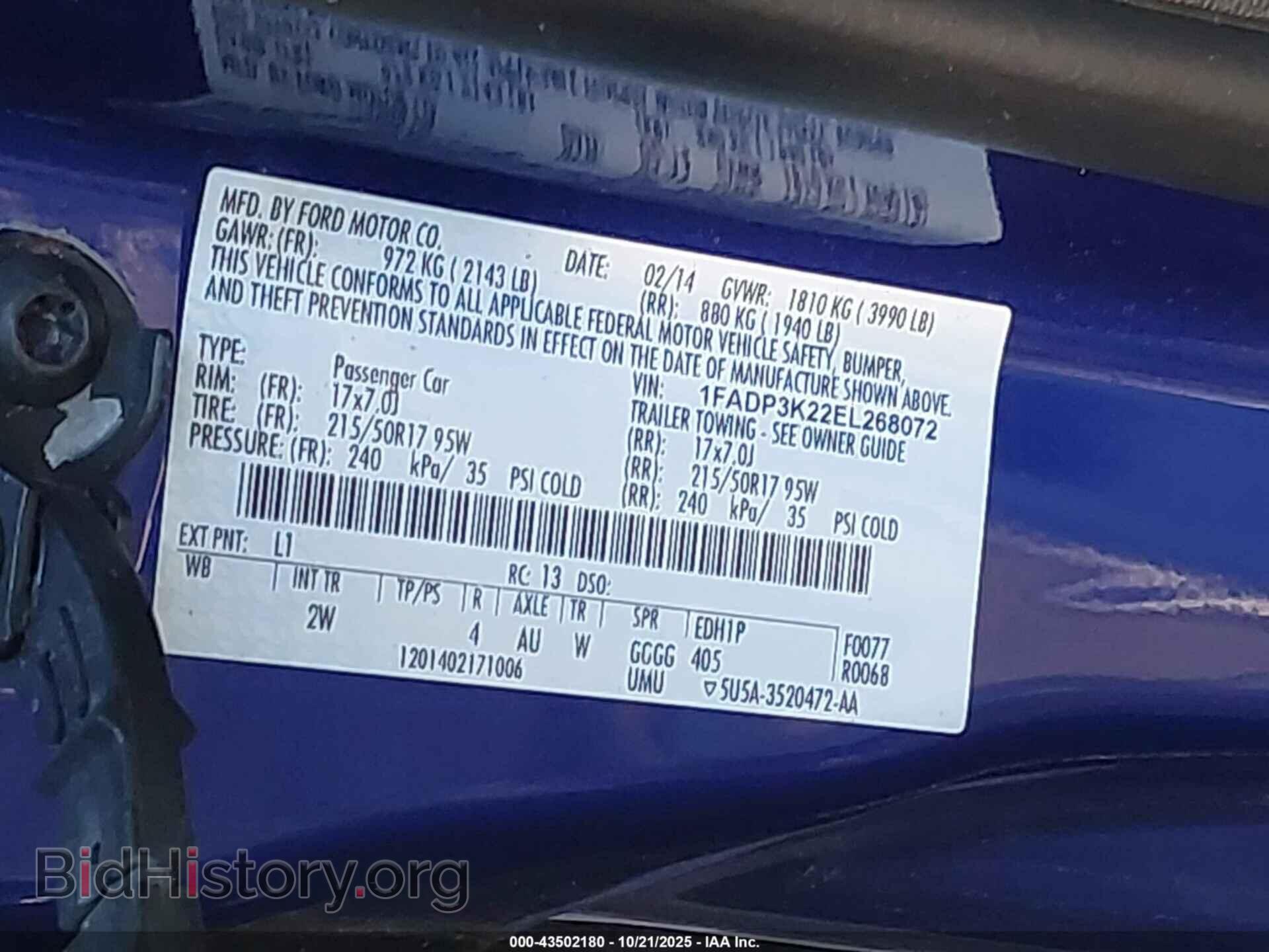 2014 FORD FOCUS - VIN: 1FADP3K22EL268072 - Фото 9