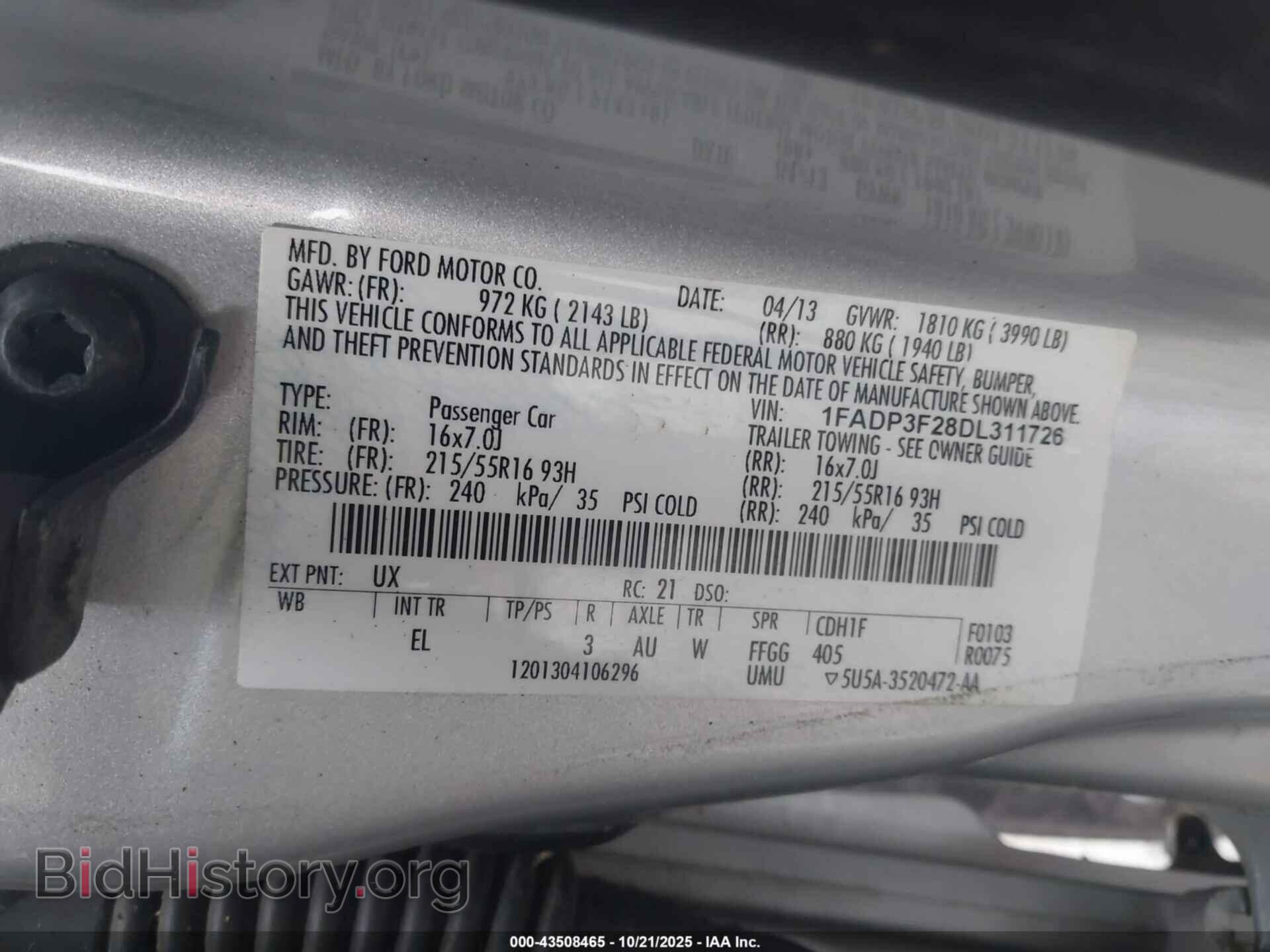 2013 FORD FOCUS - VIN: 1FADP3F28DL311726 - Фото 9