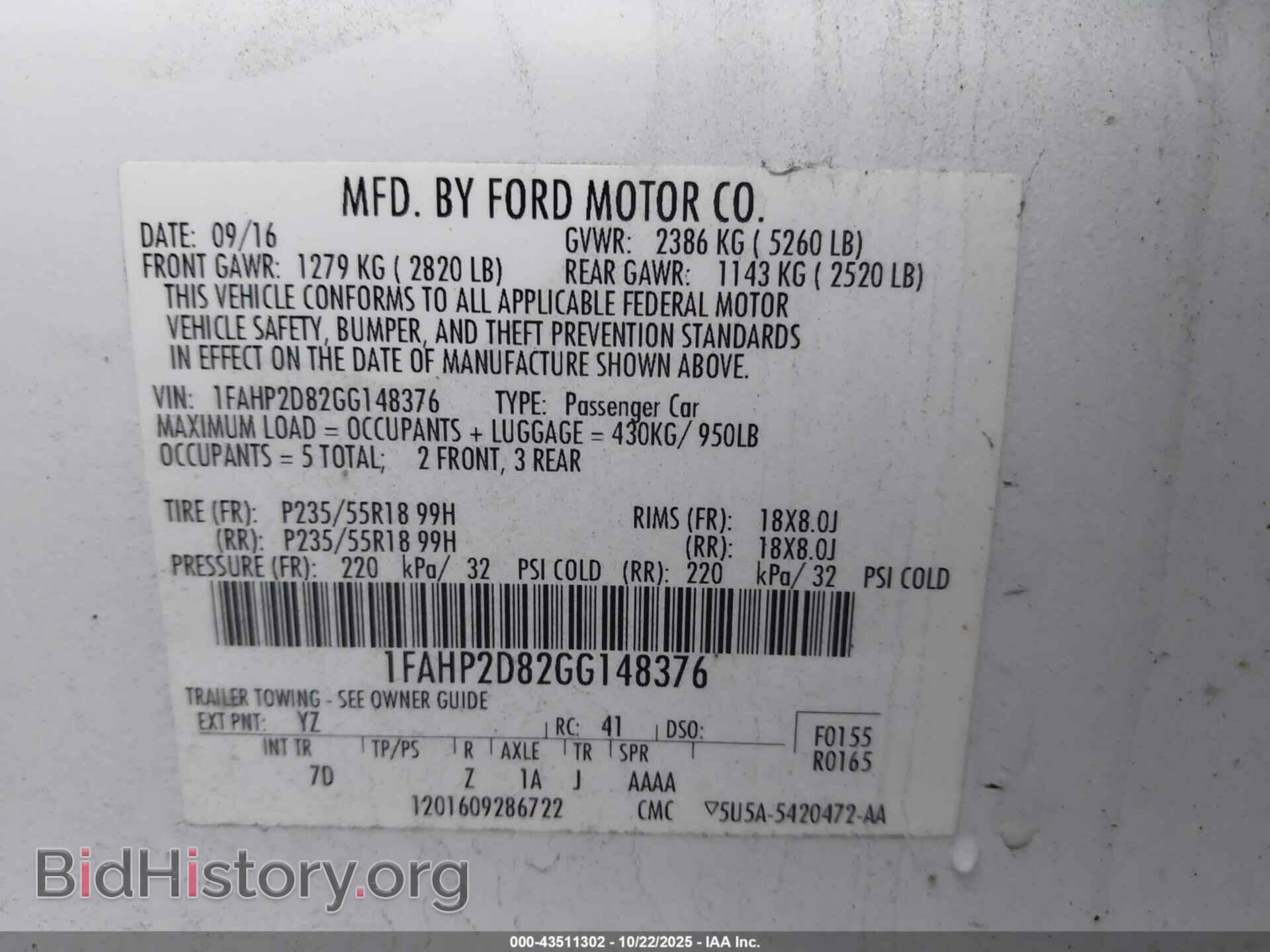 2016 FORD TAURUS - VIN: 1FAHP2D82GG148376 - Photo 9