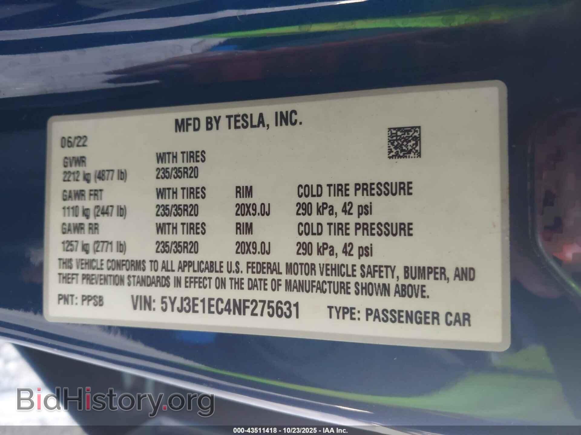 2022 TESLA MODEL 3 - VIN: 5YJ3E1EC4NF275631 - Фото 9