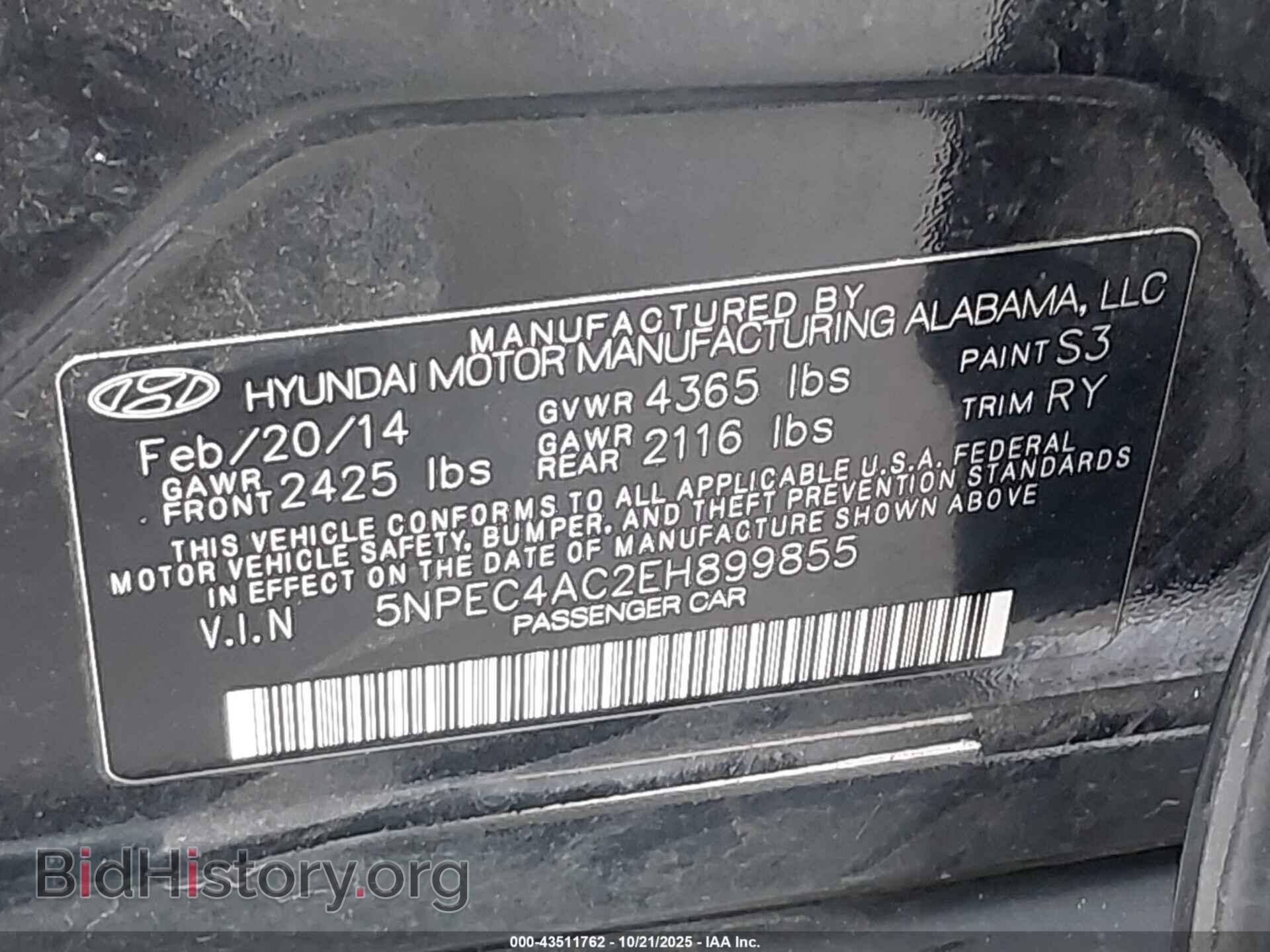 2014 HYUNDAI SONATA - VIN: 5NPEC4AC2EH899855 - Фото 9