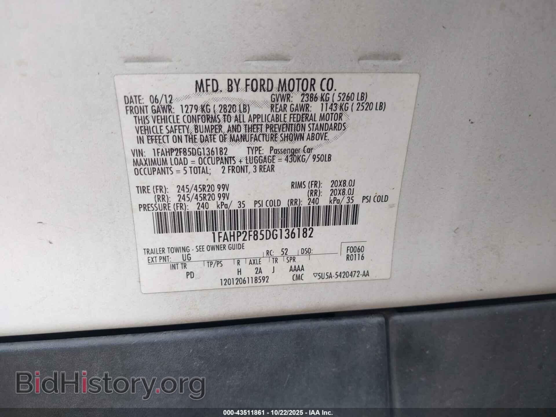 2013 FORD TAURUS - VIN: 1FAHP2F85DG136182 - Фото 9
