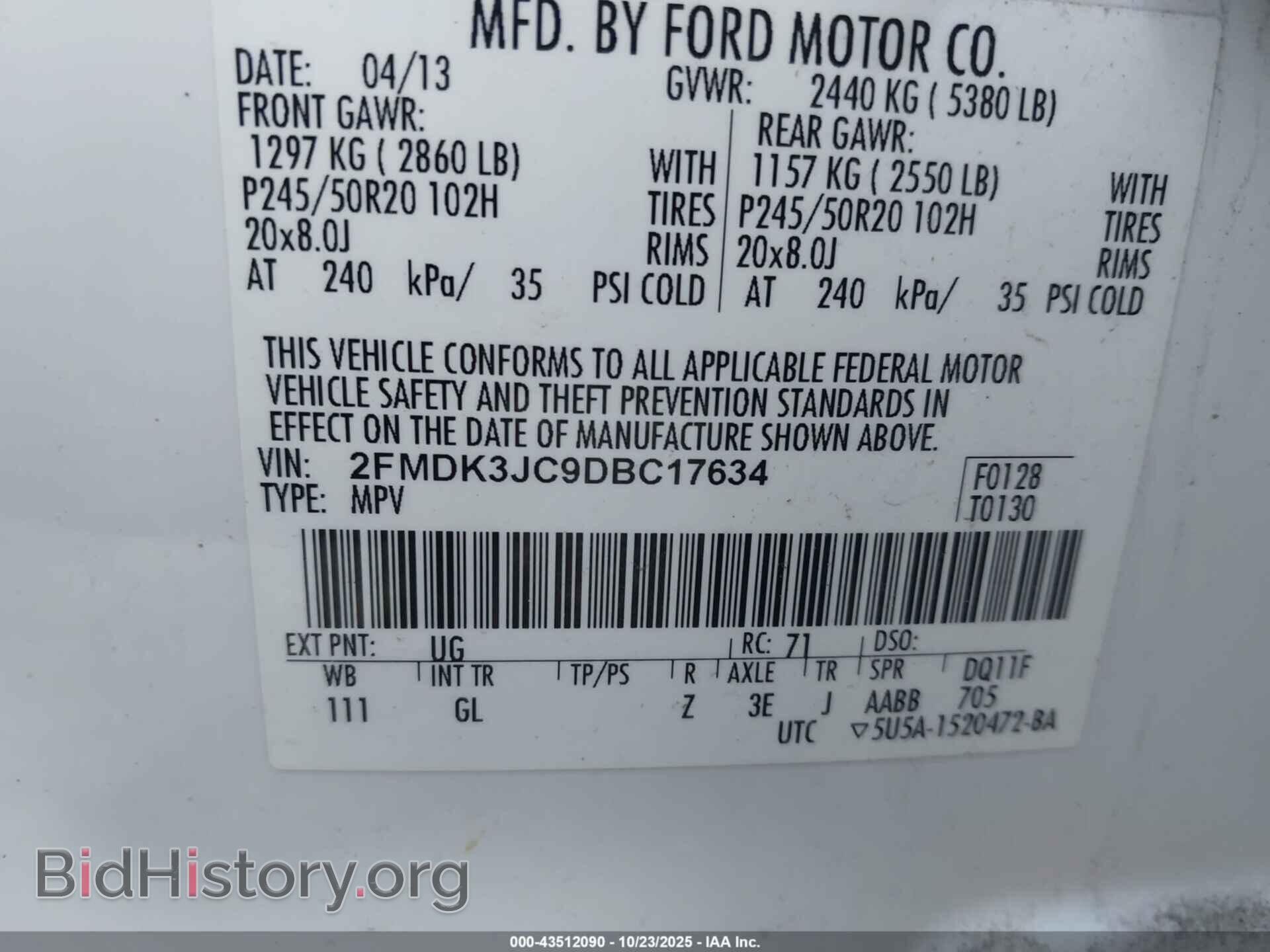 2013 FORD EDGE - VIN: 2FMDK3JC9DBC17634 - Photo 9