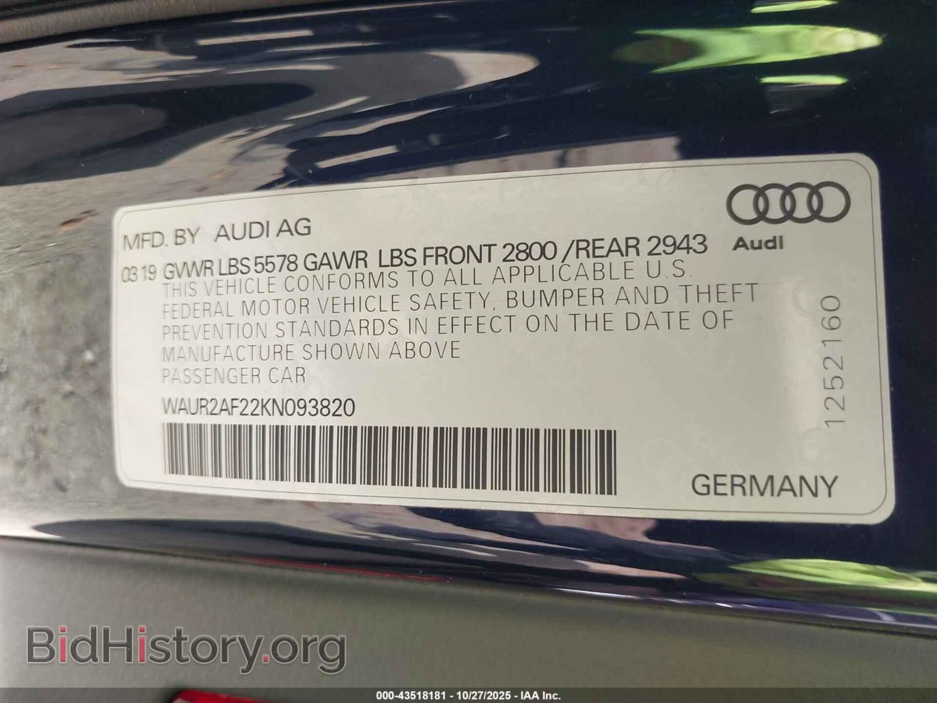 2019 AUDI A7 - VIN: WAUR2AF22KN093820 - Фото 9