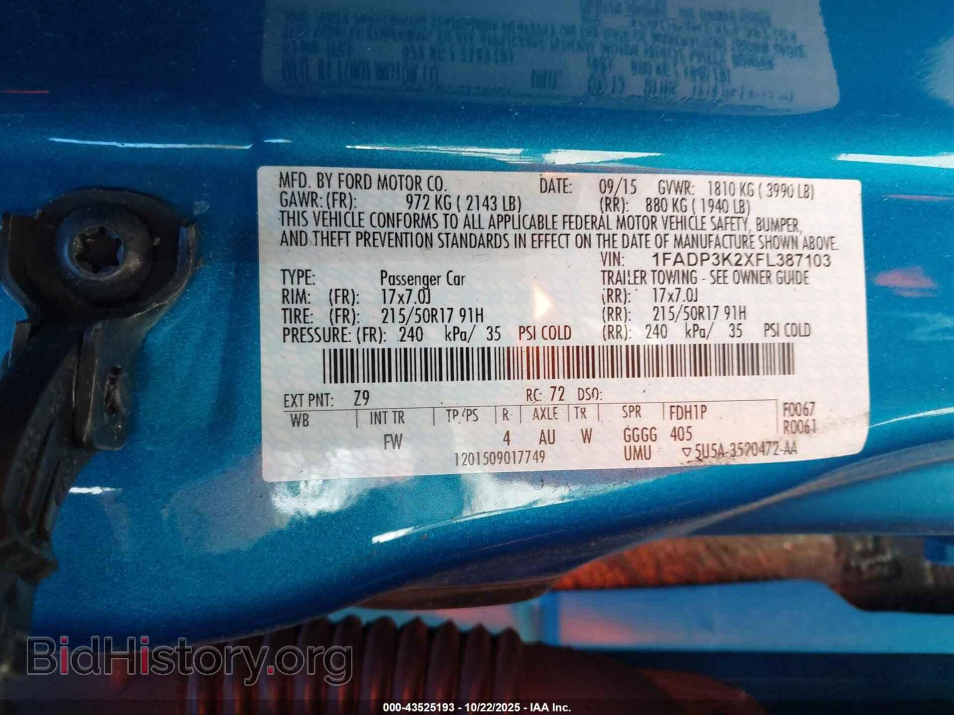 2015 FORD FOCUS - VIN: 1FADP3K2XFL387103 - Фото 9