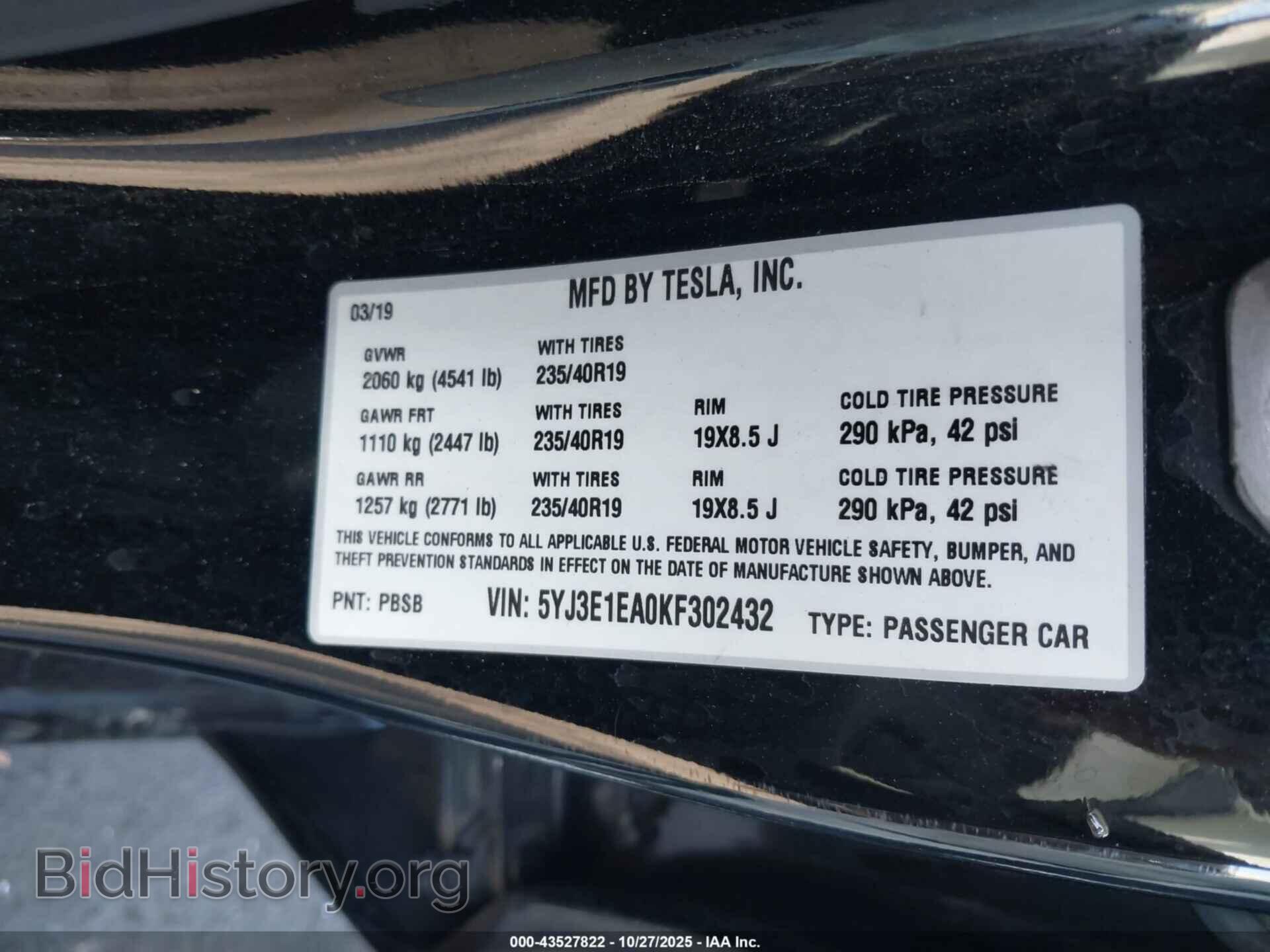 2019 TESLA MODEL 3 - VIN: 5YJ3E1EA0KF302432 - Фото 9