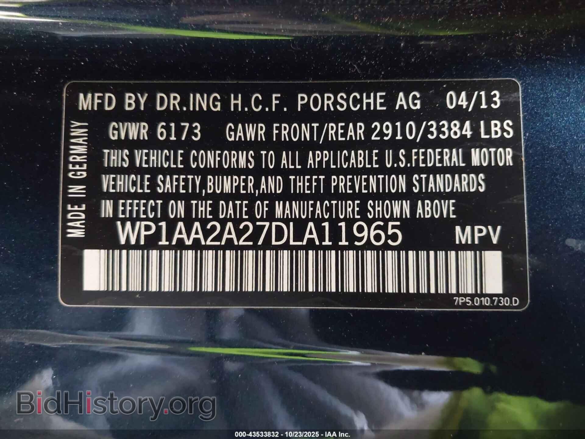 2013 PORSCHE CAYENNE - VIN: WP1AA2A27DLA11965 - Фото 9