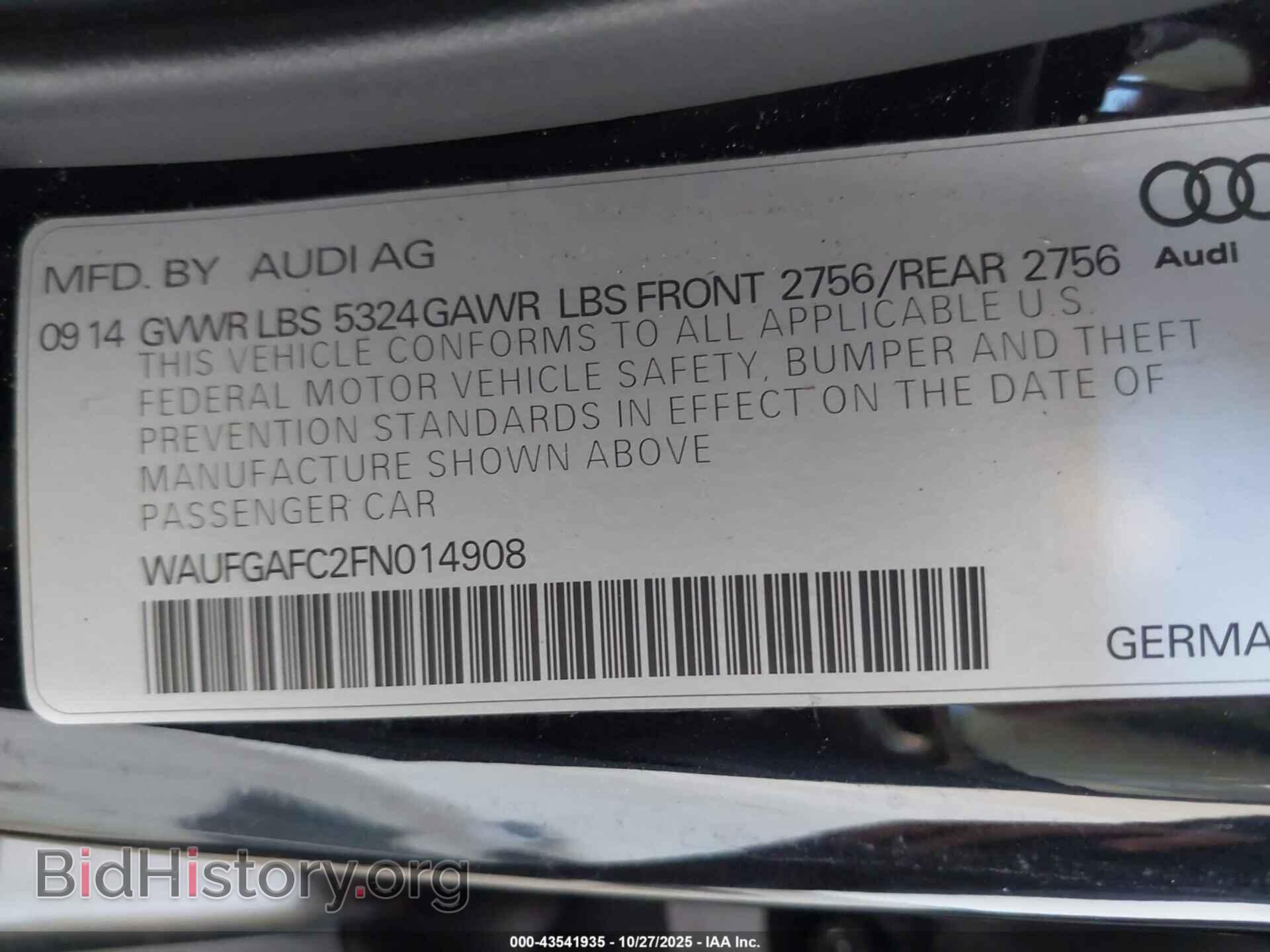 2015 AUDI A6 - VIN: WAUFGAFC2FN014908 - Фото 9