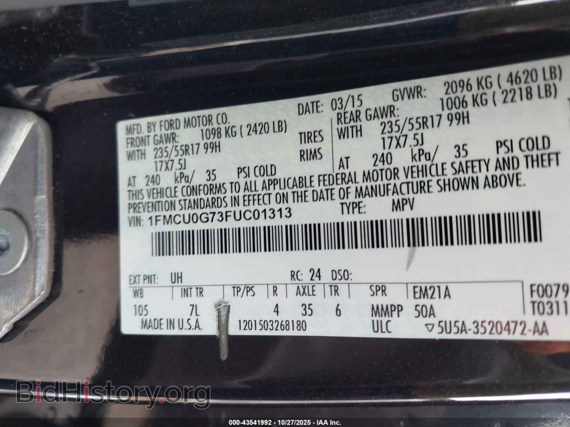 2015 FORD ESCAPE - VIN: 1FMCU0G73FUC01313 - Photo 9