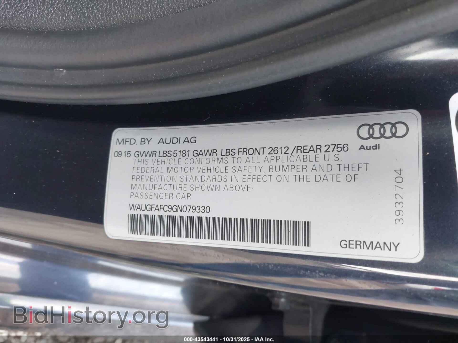 2016 AUDI A6 - VIN: WAUGFAFC9GN079330 - Фото 9