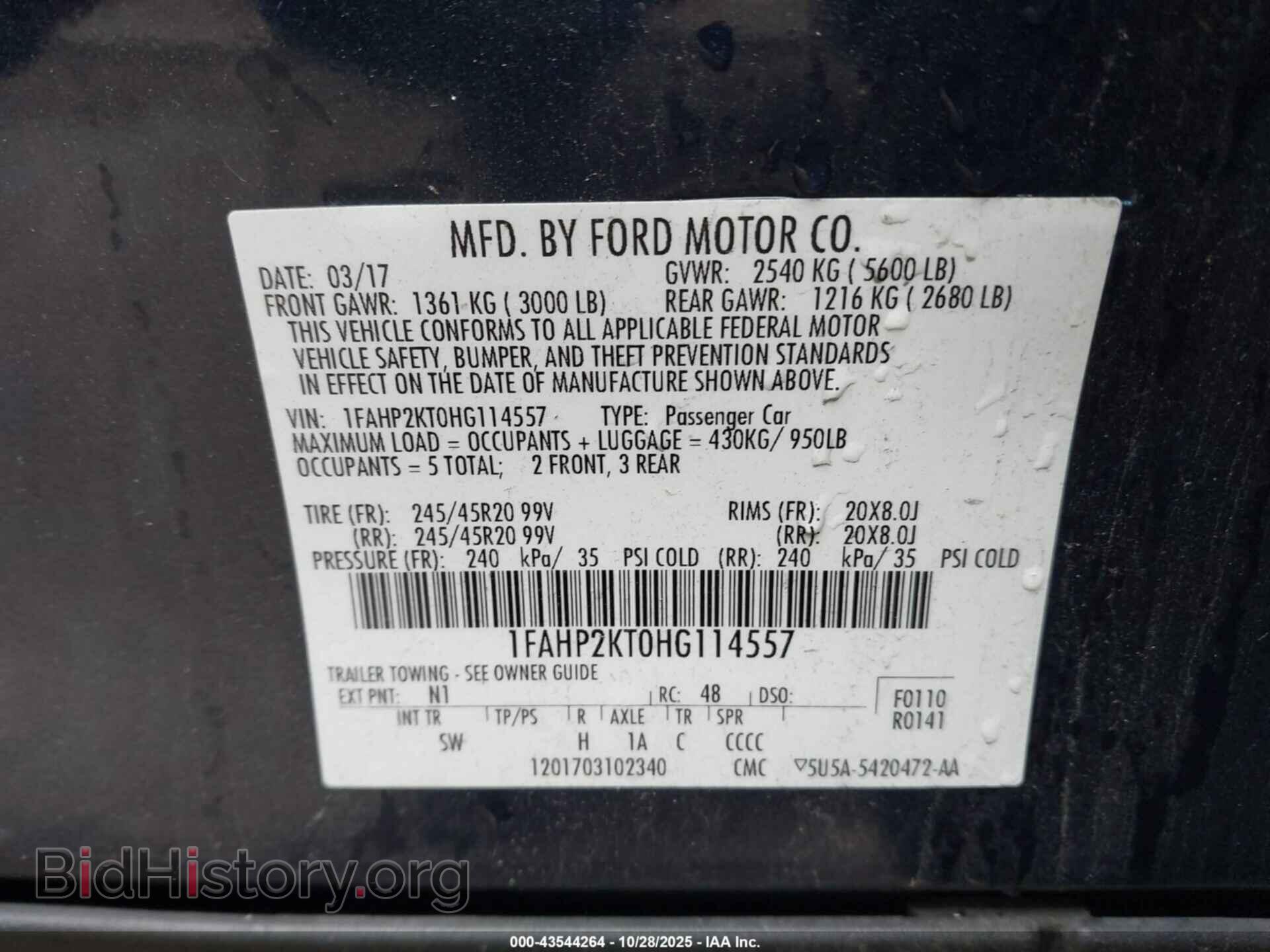 2017 FORD TAURUS - VIN: 1FAHP2KT0HG114557 - Фото 9