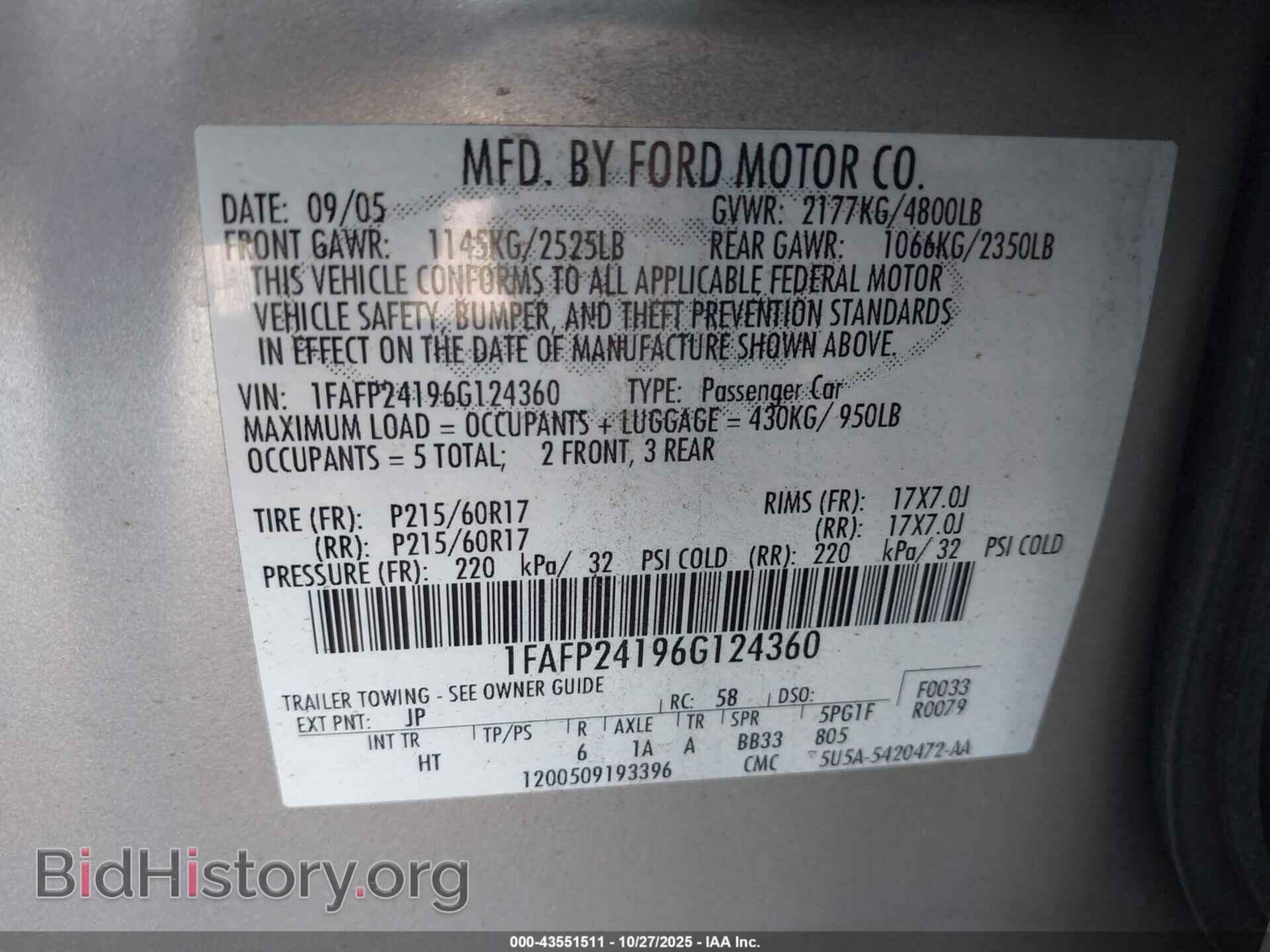 2006 FORD FIVE HUNDRED - VIN: 1FAFP24196G124360 - Photo 9