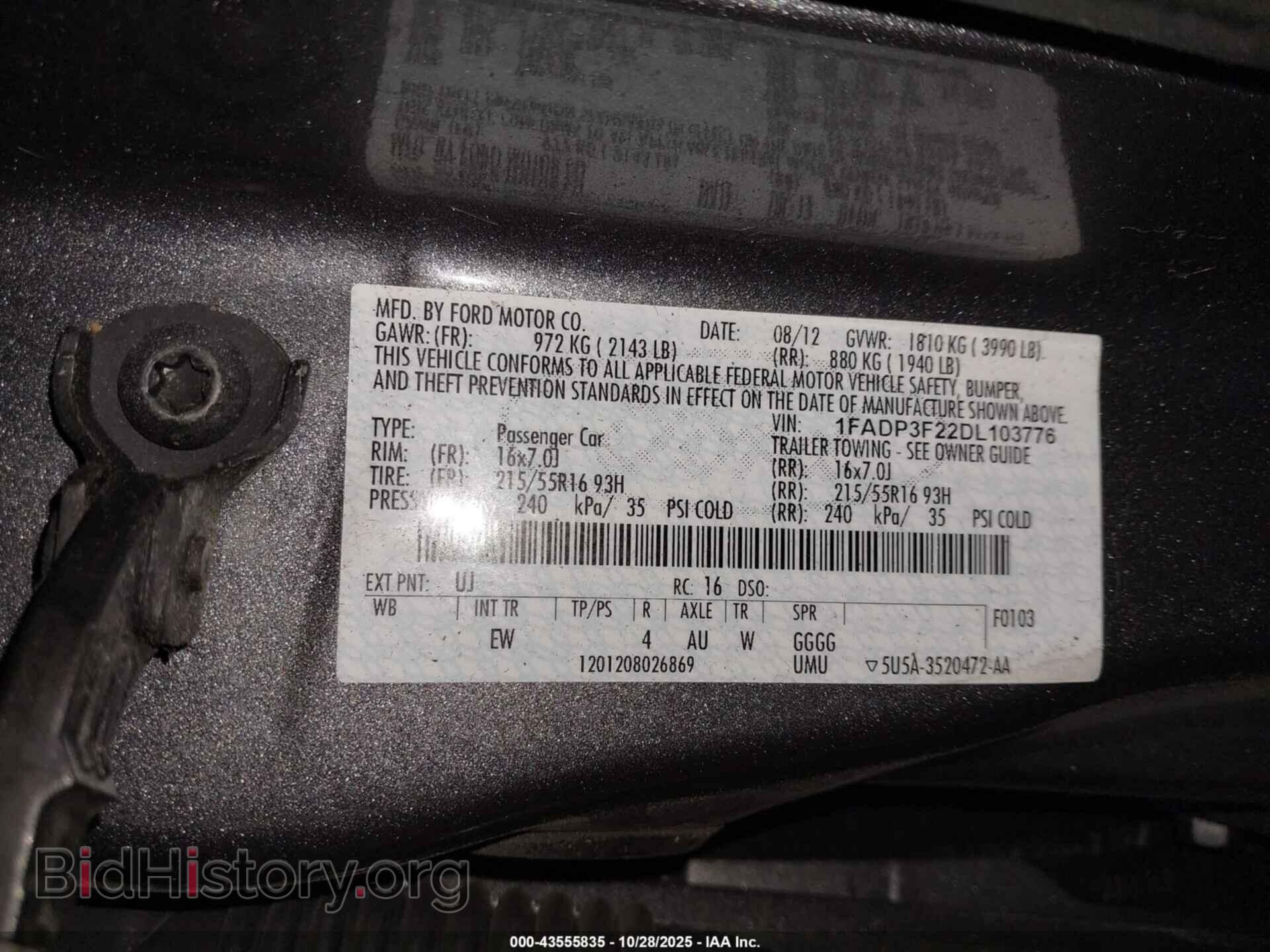 2013 FORD FOCUS - VIN: 1FADP3F22DL103776 - Фото 9