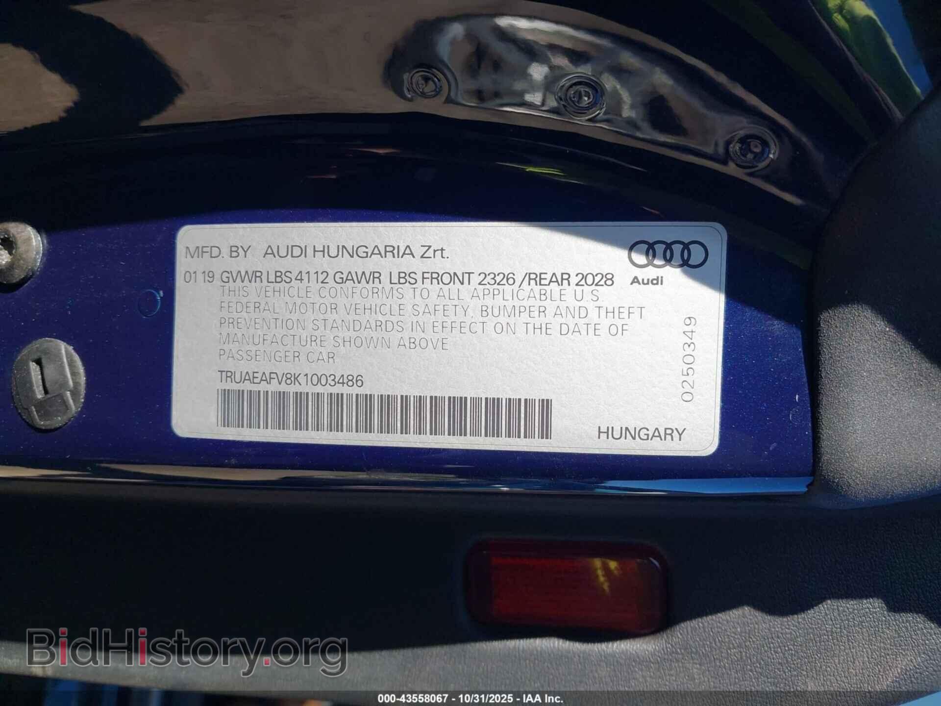 2019 AUDI TT - VIN: TRUAEAFV8K1003486 - Фото 9