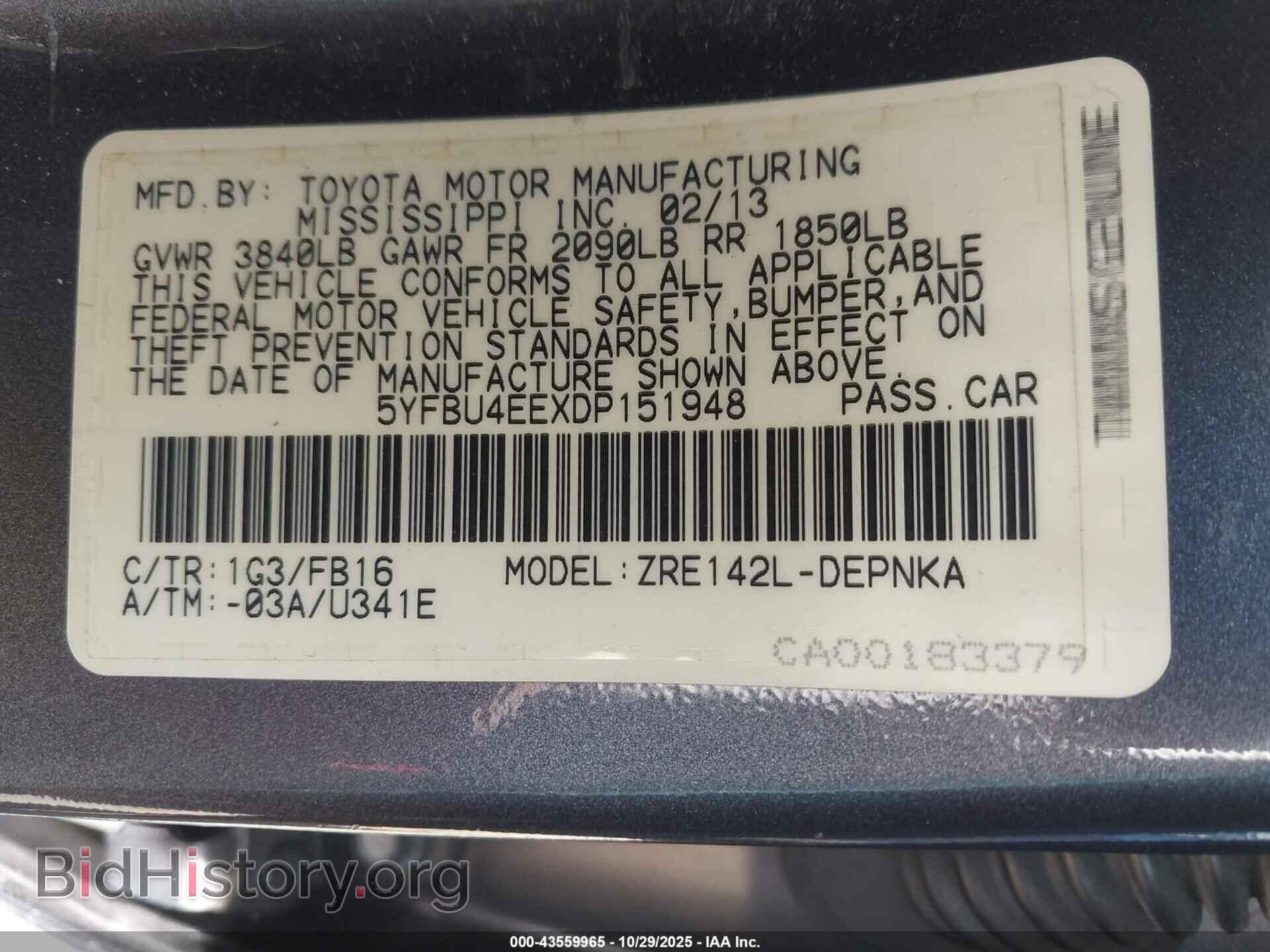 2013 TOYOTA COROLLA - VIN: 5YFBU4EEXDP151948 - Фото 9