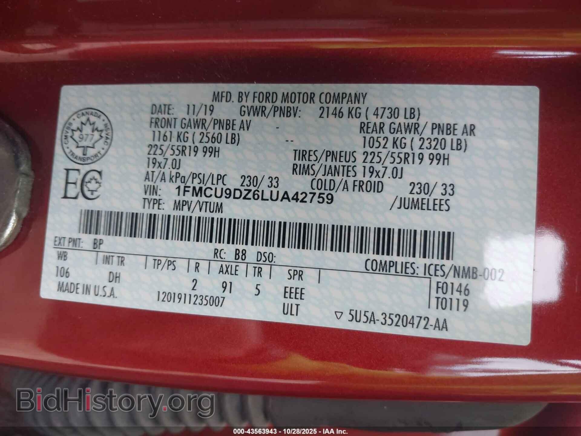 2020 FORD ESCAPE - VIN: 1FMCU9DZ6LUA42759 - Фото 9