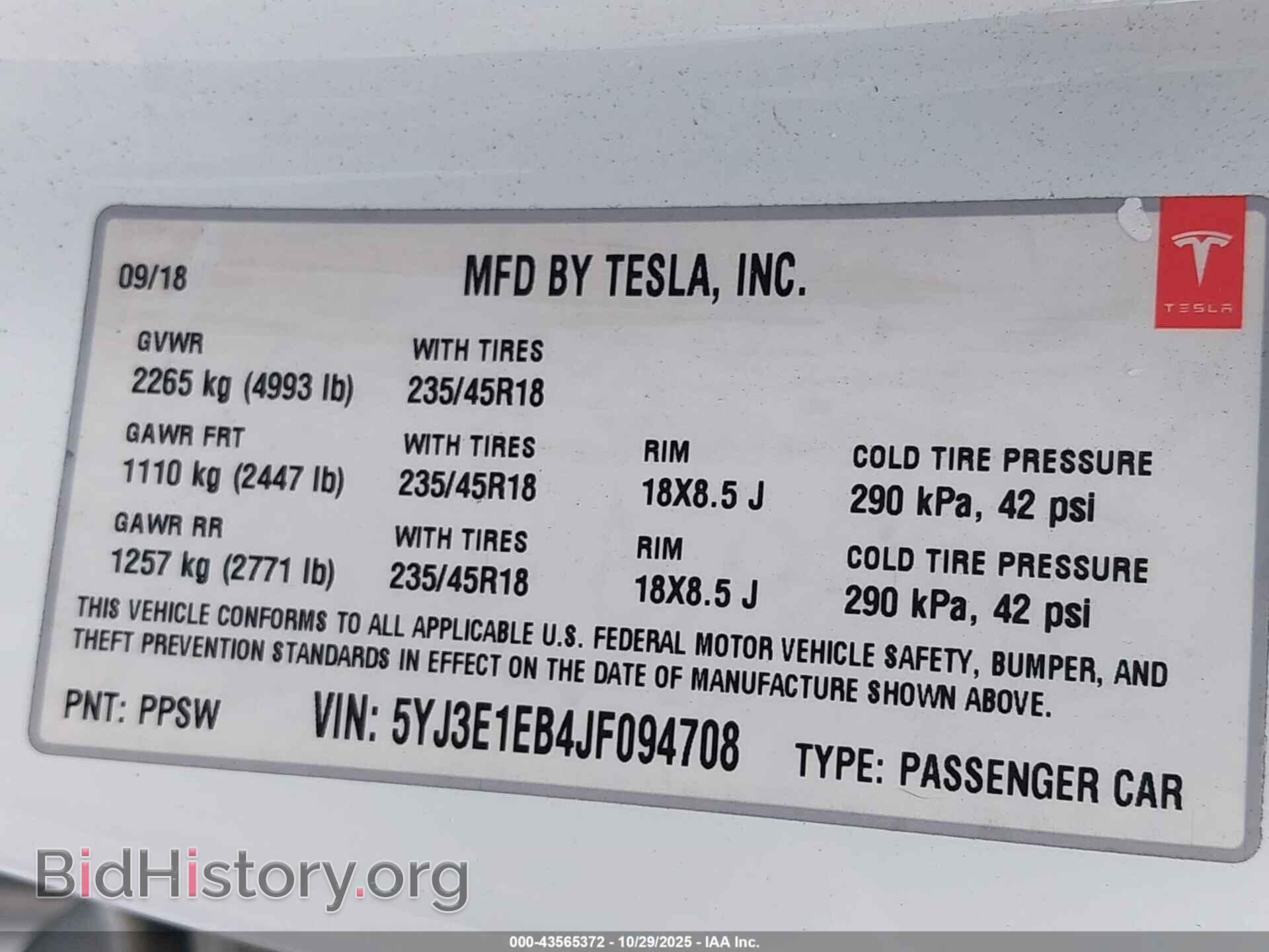 2018 TESLA MODEL 3 - VIN: 5YJ3E1EB4JF094708 - Photo 9