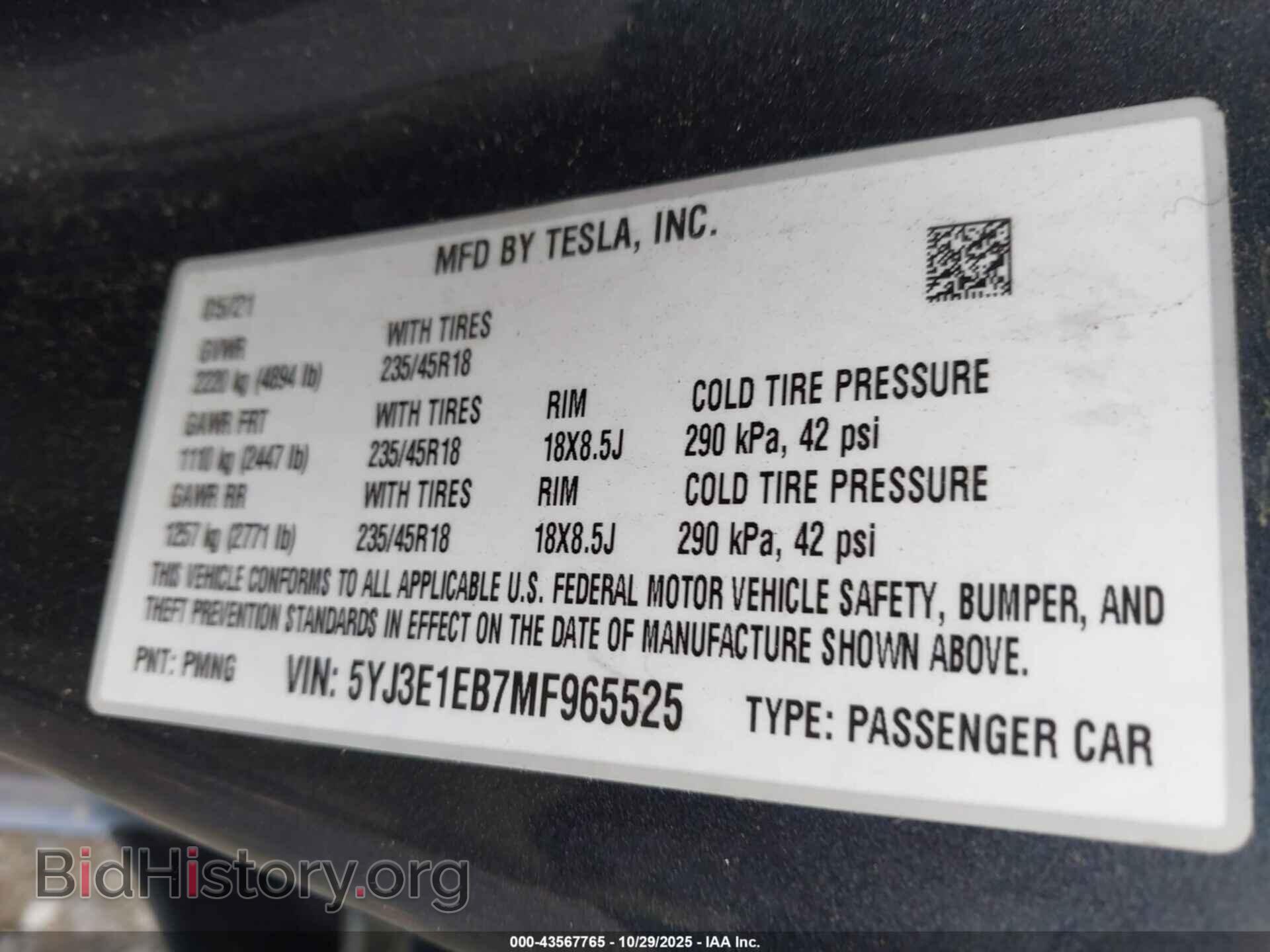 2021 TESLA MODEL 3 - VIN: 5YJ3E1EB7MF965525 - Photo 9