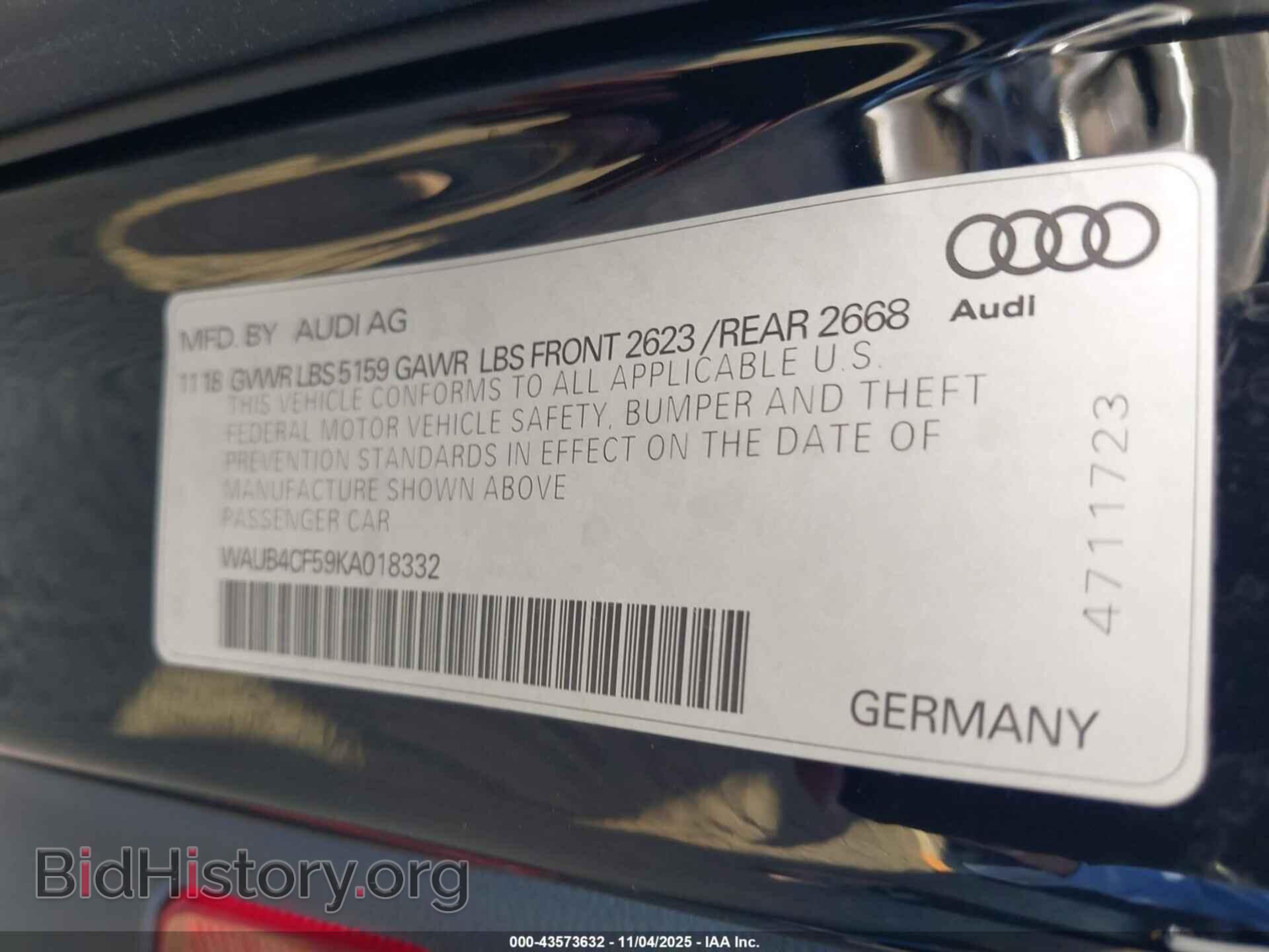 2019 AUDI S5 - VIN: WAUB4CF59KA018332 - Фото 9