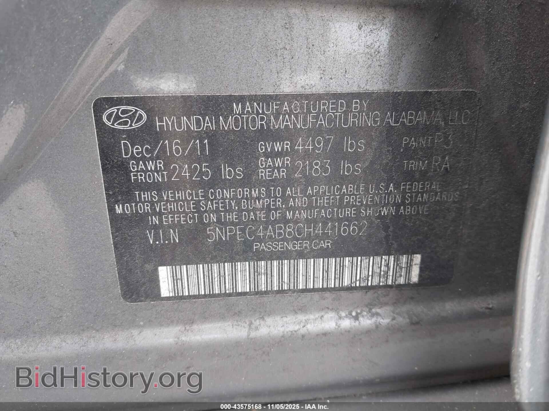 2012 HYUNDAI SONATA - VIN: 5NPEC4AB8CH441662 - Фото 9