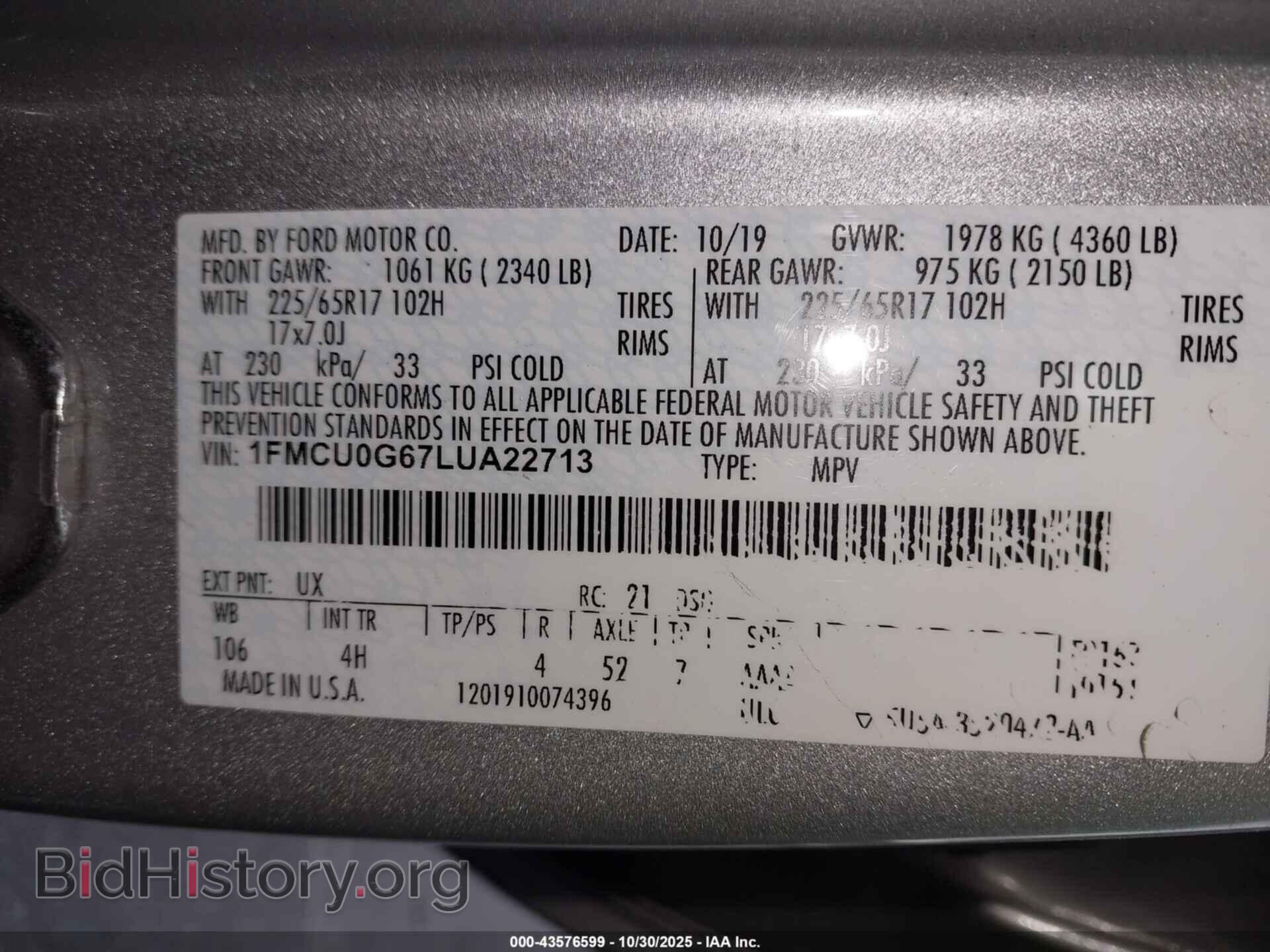 2020 FORD ESCAPE - VIN: 1FMCU0G67LUA22713 - Photo 9