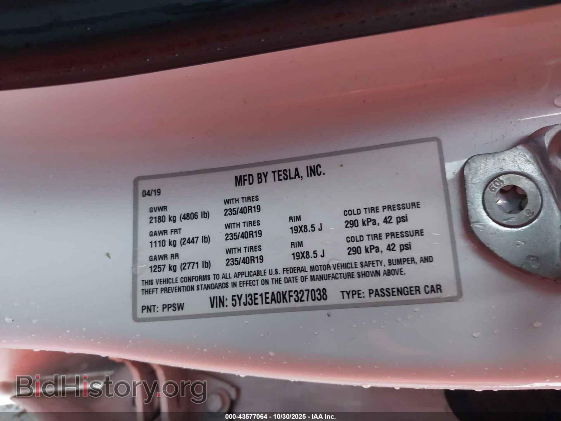 2019 TESLA MODEL 3 - VIN: 5YJ3E1EA0KF327038 - Photo 9