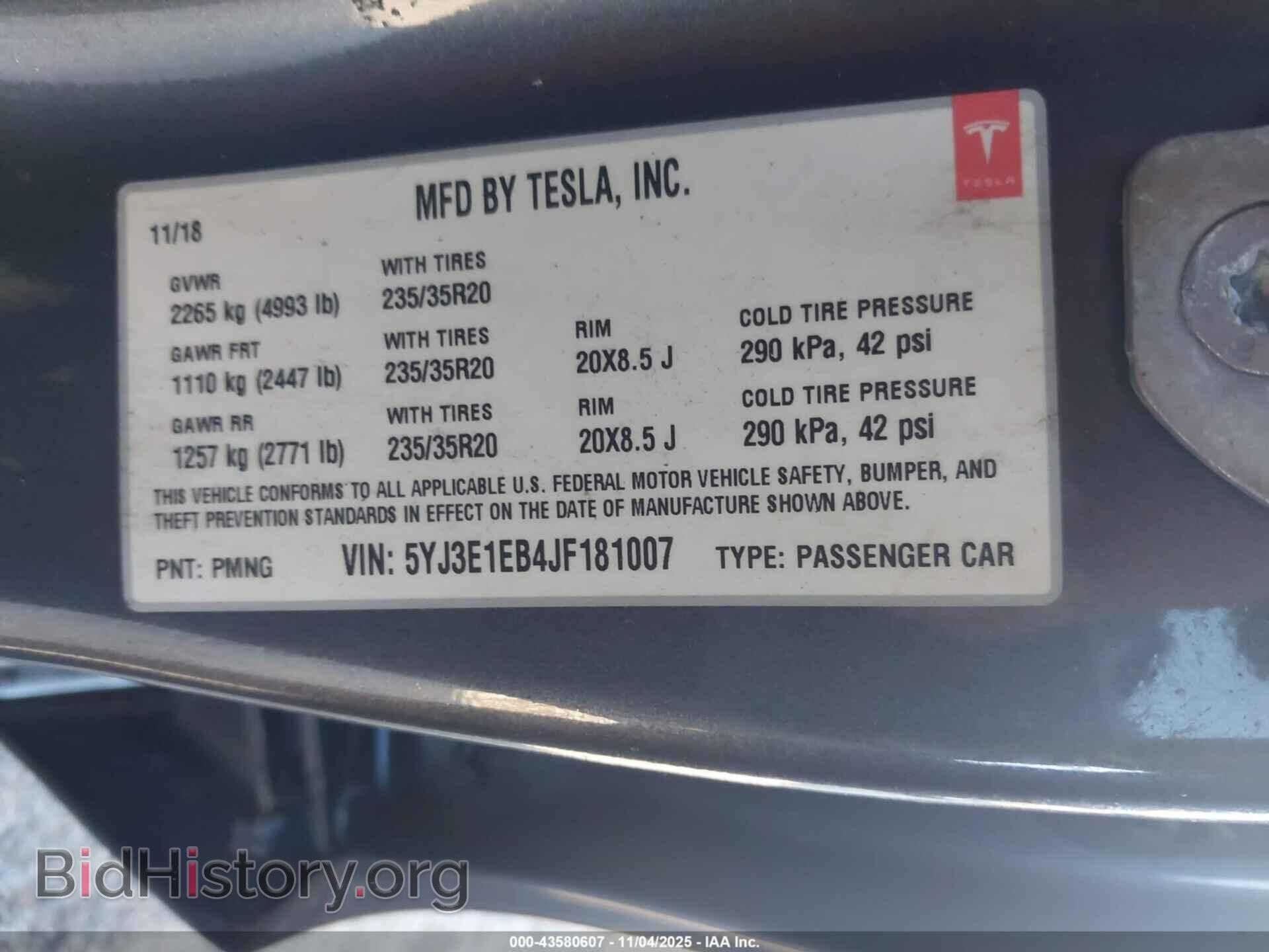 2018 TESLA MODEL 3 - VIN: 5YJ3E1EB4JF181007 - Фото 9