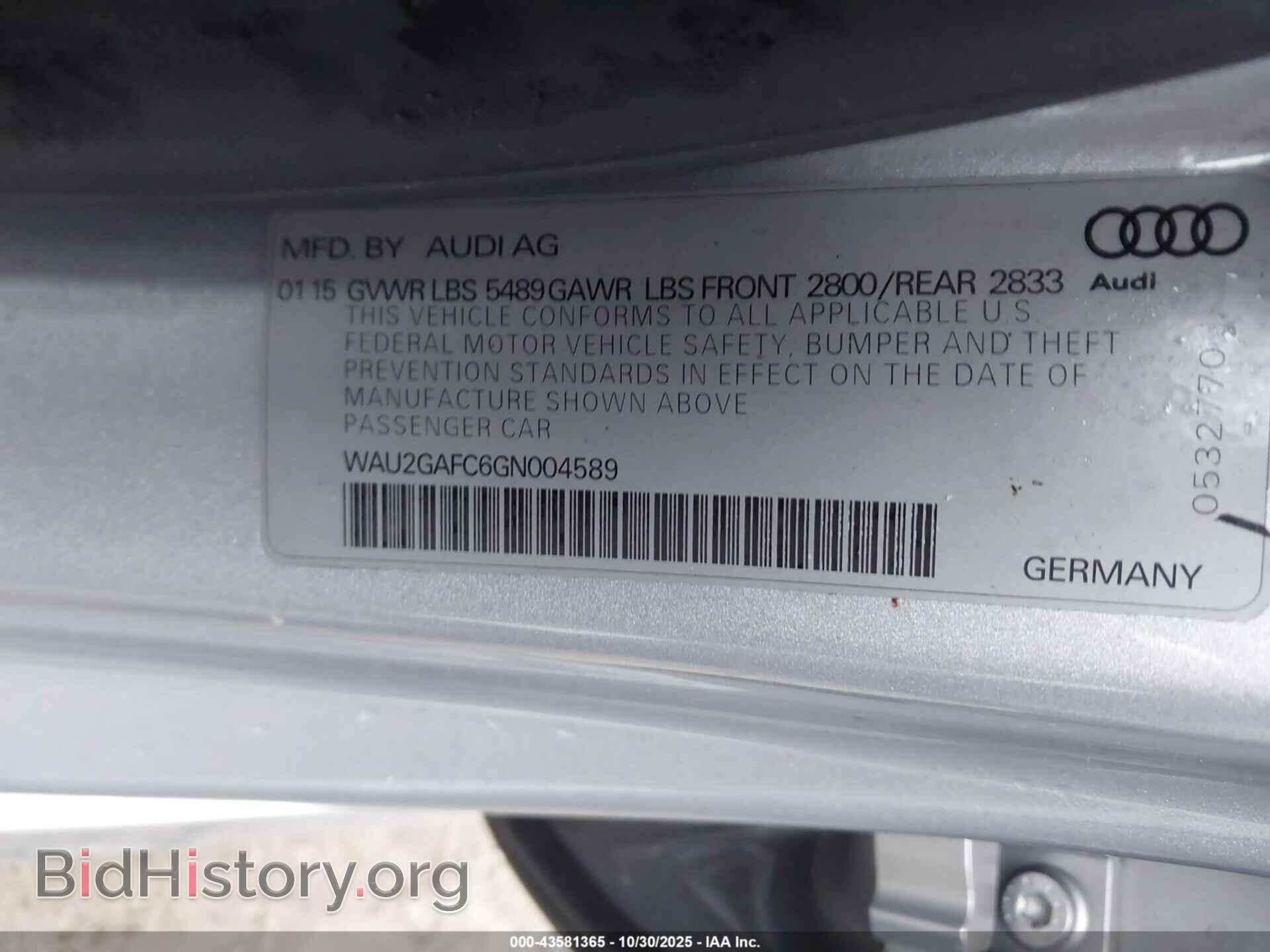 2016 AUDI A7 - VIN: WAU2GAFC6GN004589 - Фото 9