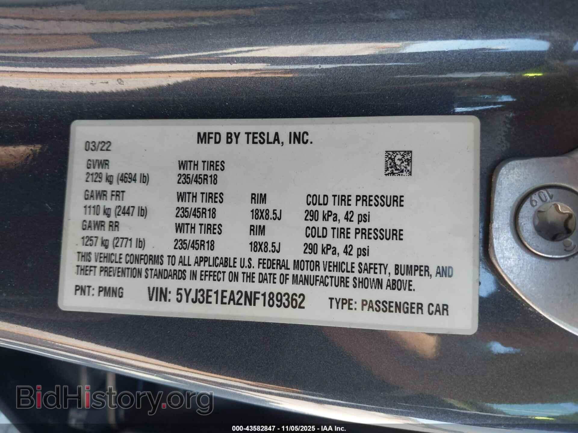 2022 TESLA MODEL 3 - VIN: 5YJ3E1EA2NF189362 - Фото 9