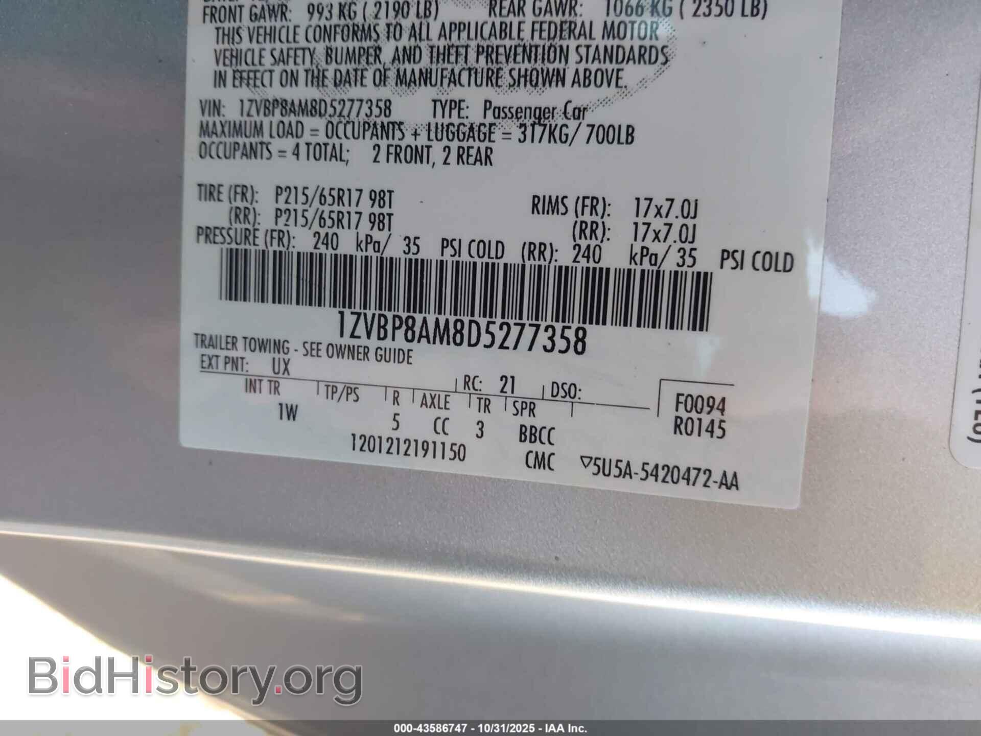 2013 FORD MUSTANG - VIN: 1ZVBP8AM8D5277358 - Фото 9