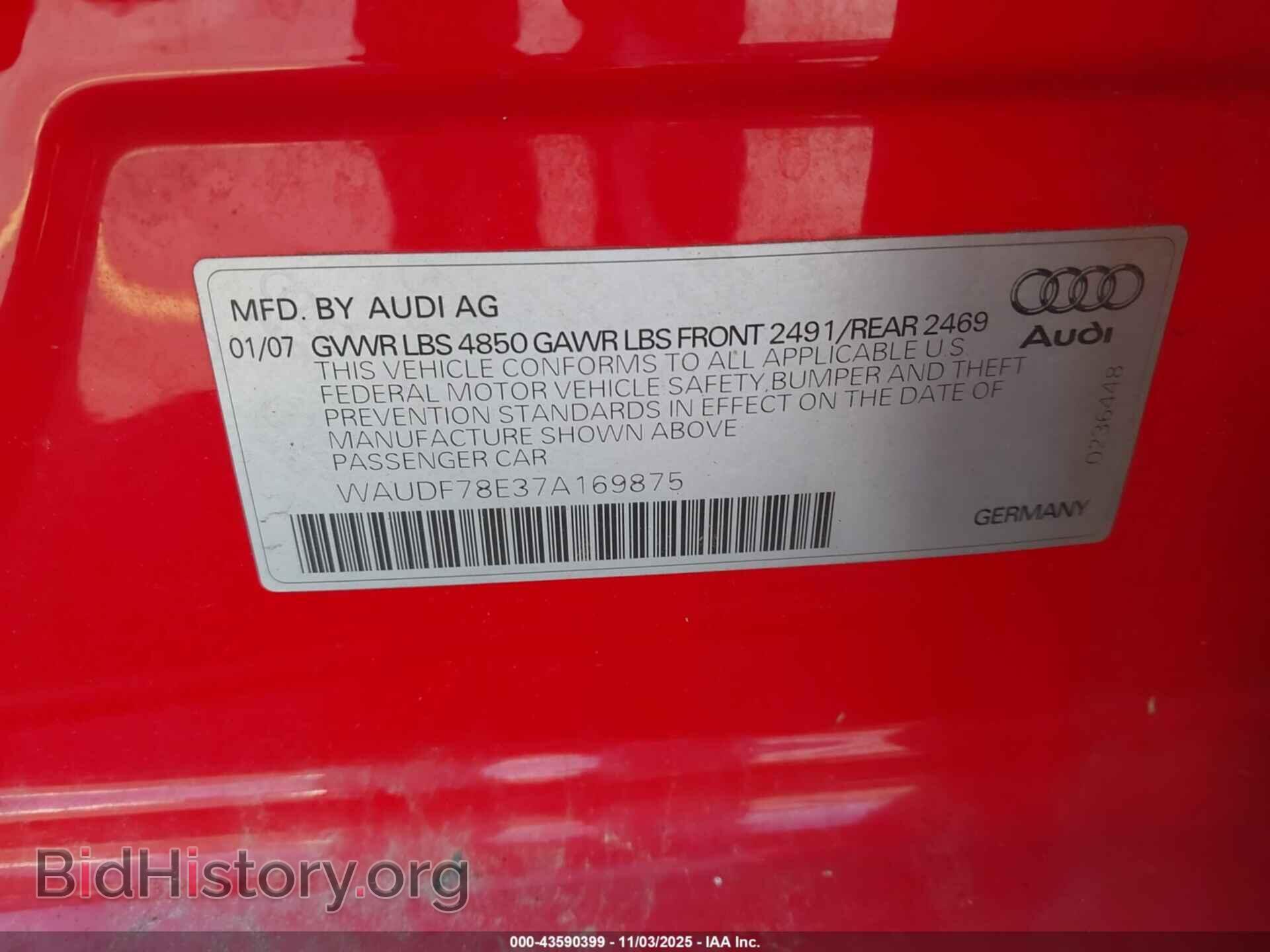 2007 AUDI A4 - VIN: WAUDF78E37A169875 - Фото 9