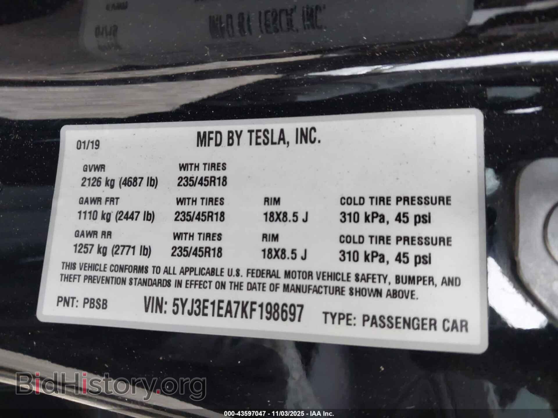 2019 TESLA MODEL 3 - VIN: 5YJ3E1EA7KF198697 - Photo 9