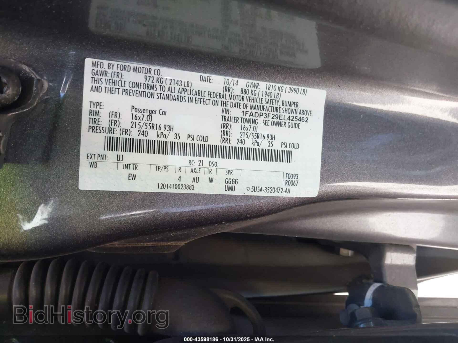 2014 FORD FOCUS - VIN: 1FADP3F29EL425462 - Фото 9