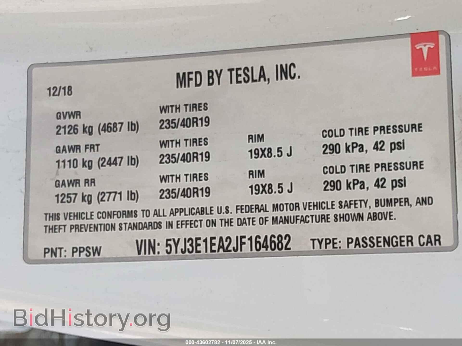2018 TESLA MODEL 3 - VIN: 5YJ3E1EA2JF164682 - Photo 9