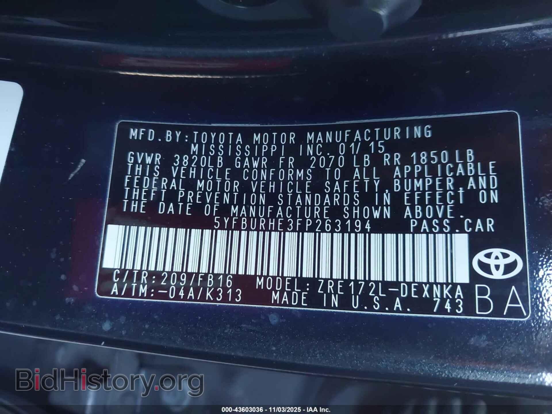 2015 TOYOTA COROLLA - VIN: 5YFBURHE3FP263194 - Фото 9