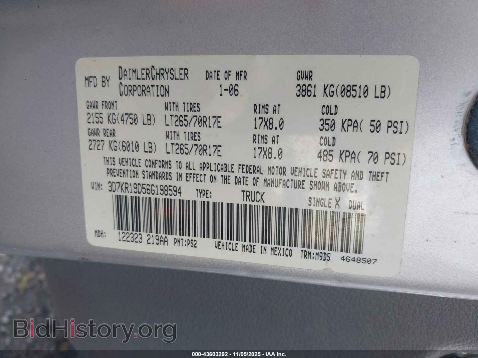 2006 DODGE RAM 1500 - VIN: 3D7KR19D56G198594 - Фото 9