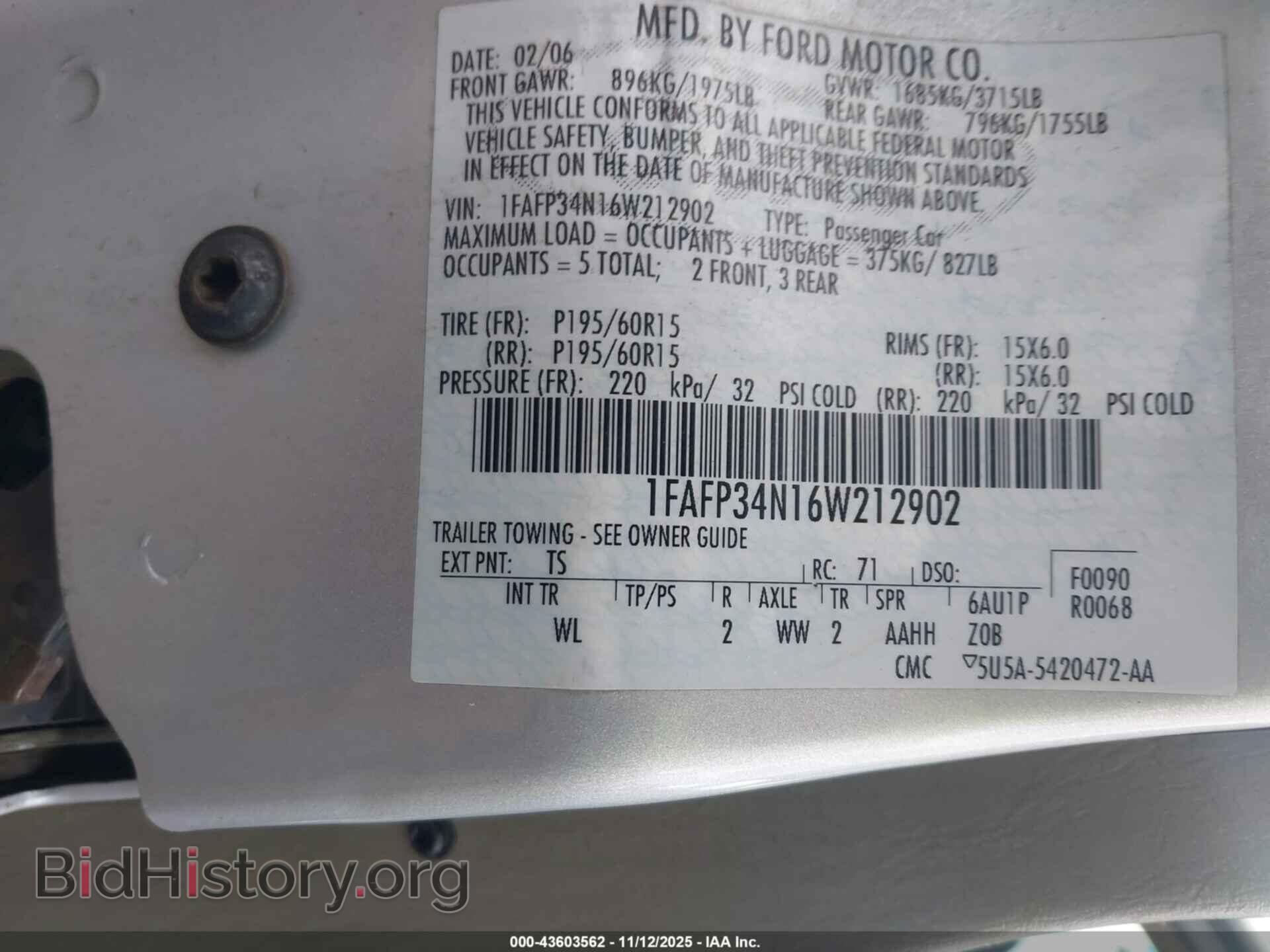 2006 FORD FOCUS - VIN: 1FAFP34N16W212902 - Фото 9