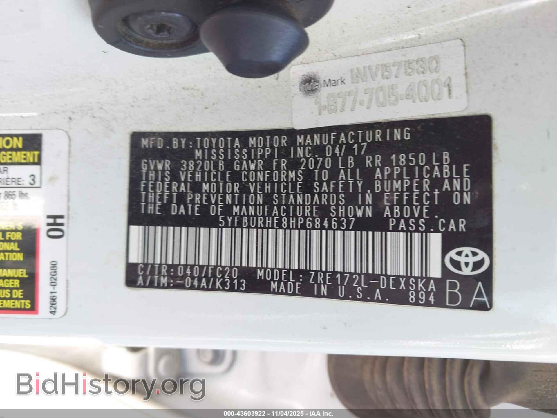 2017 TOYOTA COROLLA - VIN: 5YFBURHE8HP684637 - Фото 9