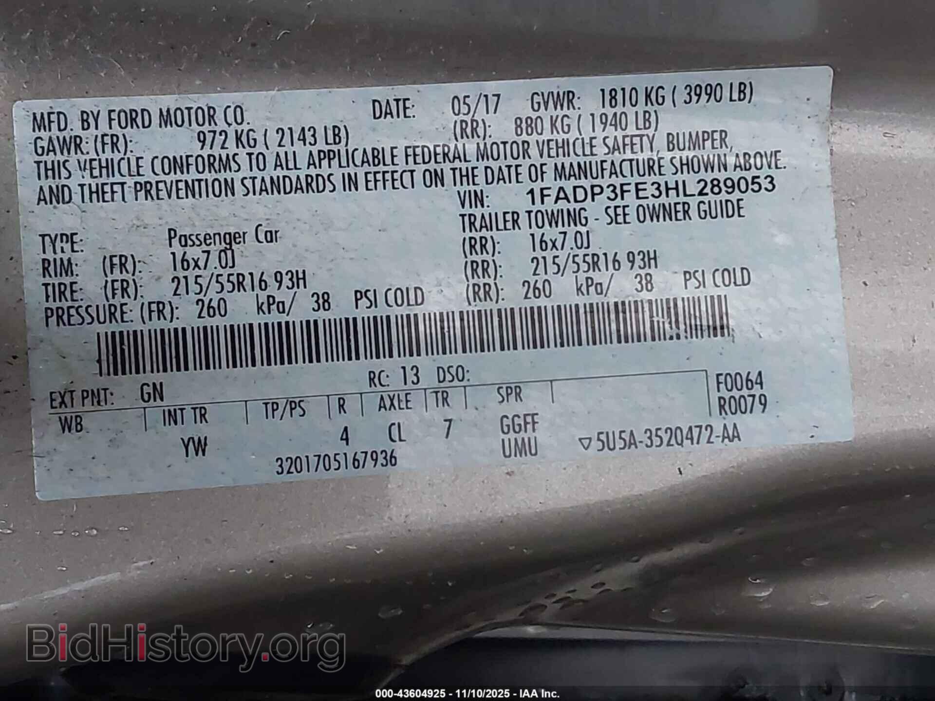 2017 FORD FOCUS - VIN: 1FADP3FE3HL289053 - Фото 9