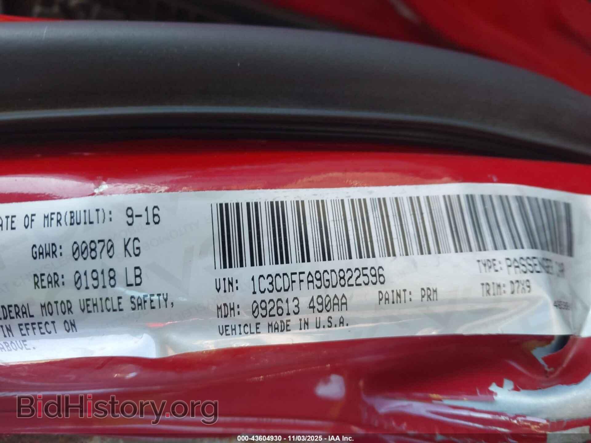 2016 DODGE DART - VIN: 1C3CDFFA9GD822596 - Фото 9