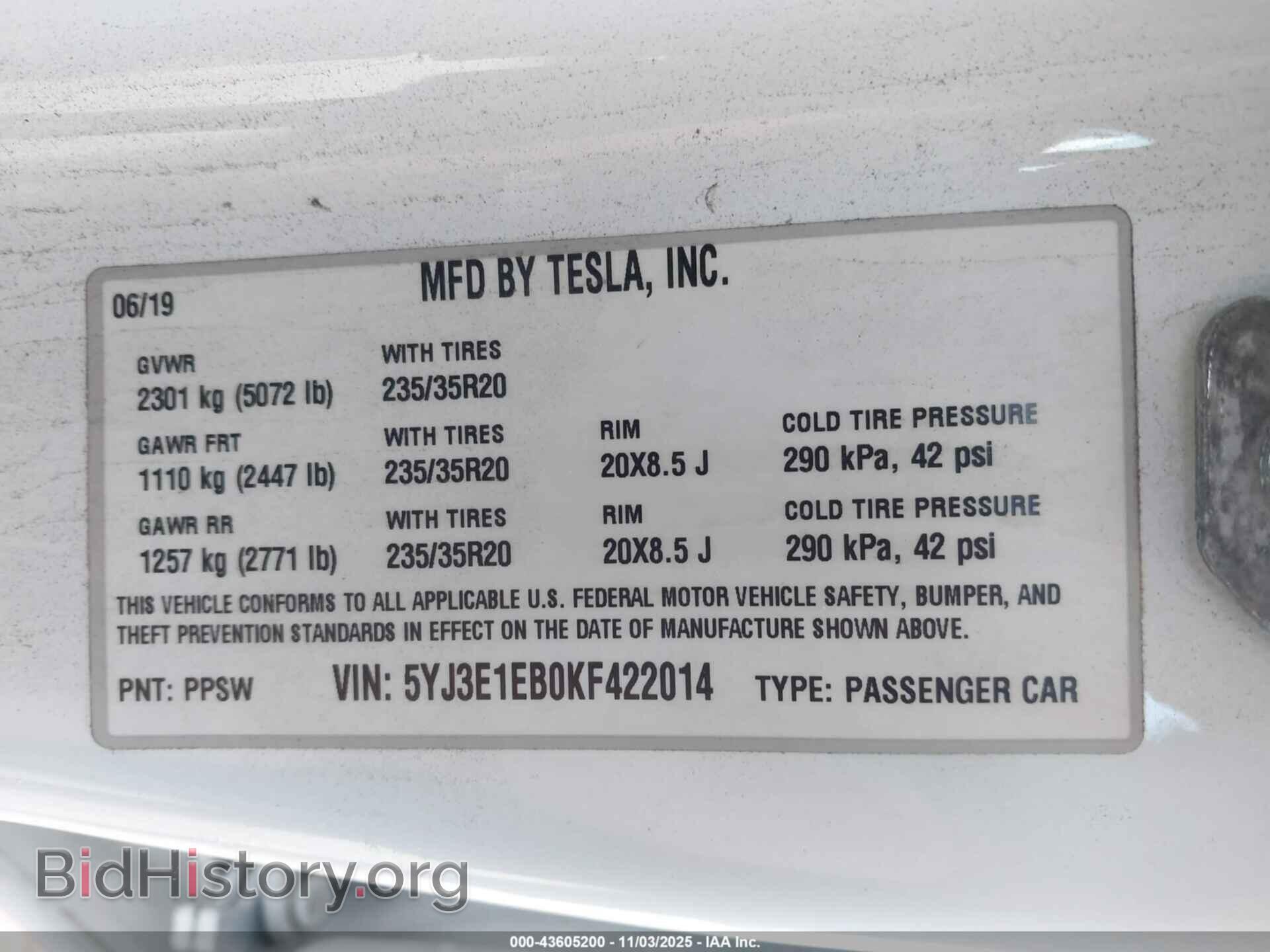 2019 TESLA MODEL 3 - VIN: 5YJ3E1EB0KF422014 - Photo 9
