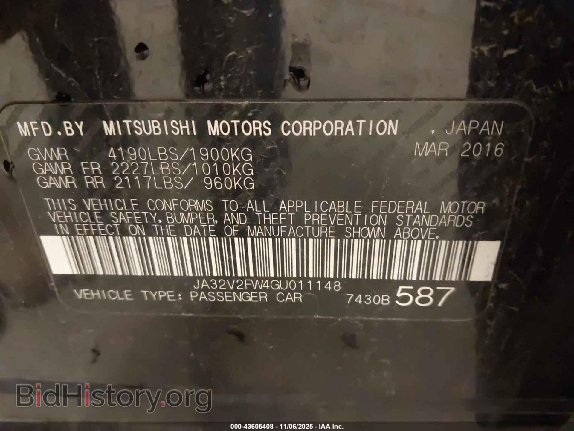 2016 MITSUBISHI LANCER - VIN: JA32V2FW4GU011148 - Фото 9
