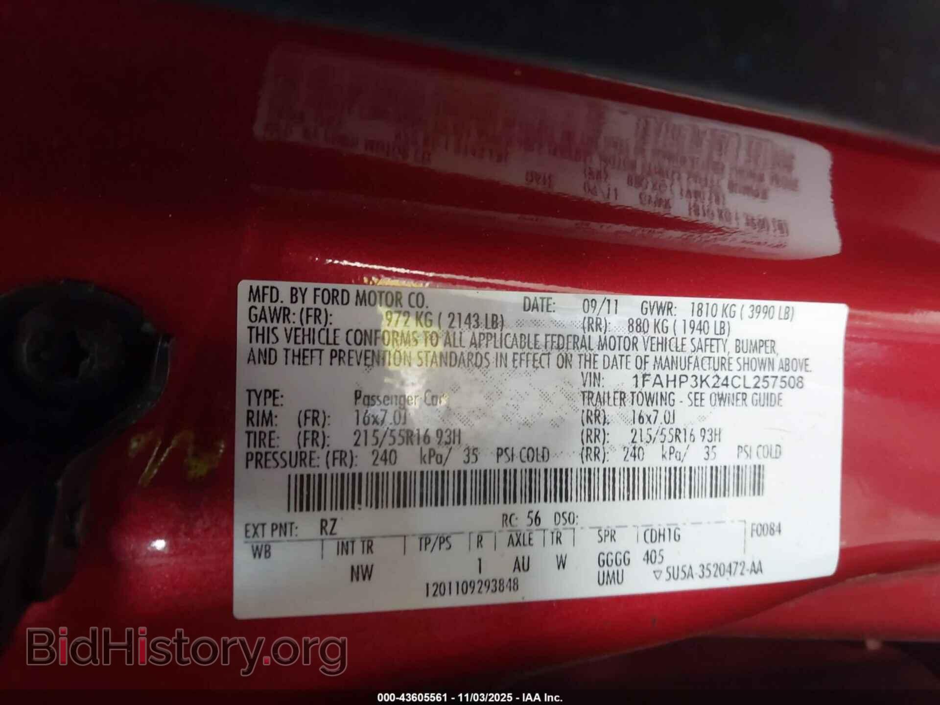 2012 FORD FOCUS - VIN: 1FAHP3K24CL257508 - Фото 9